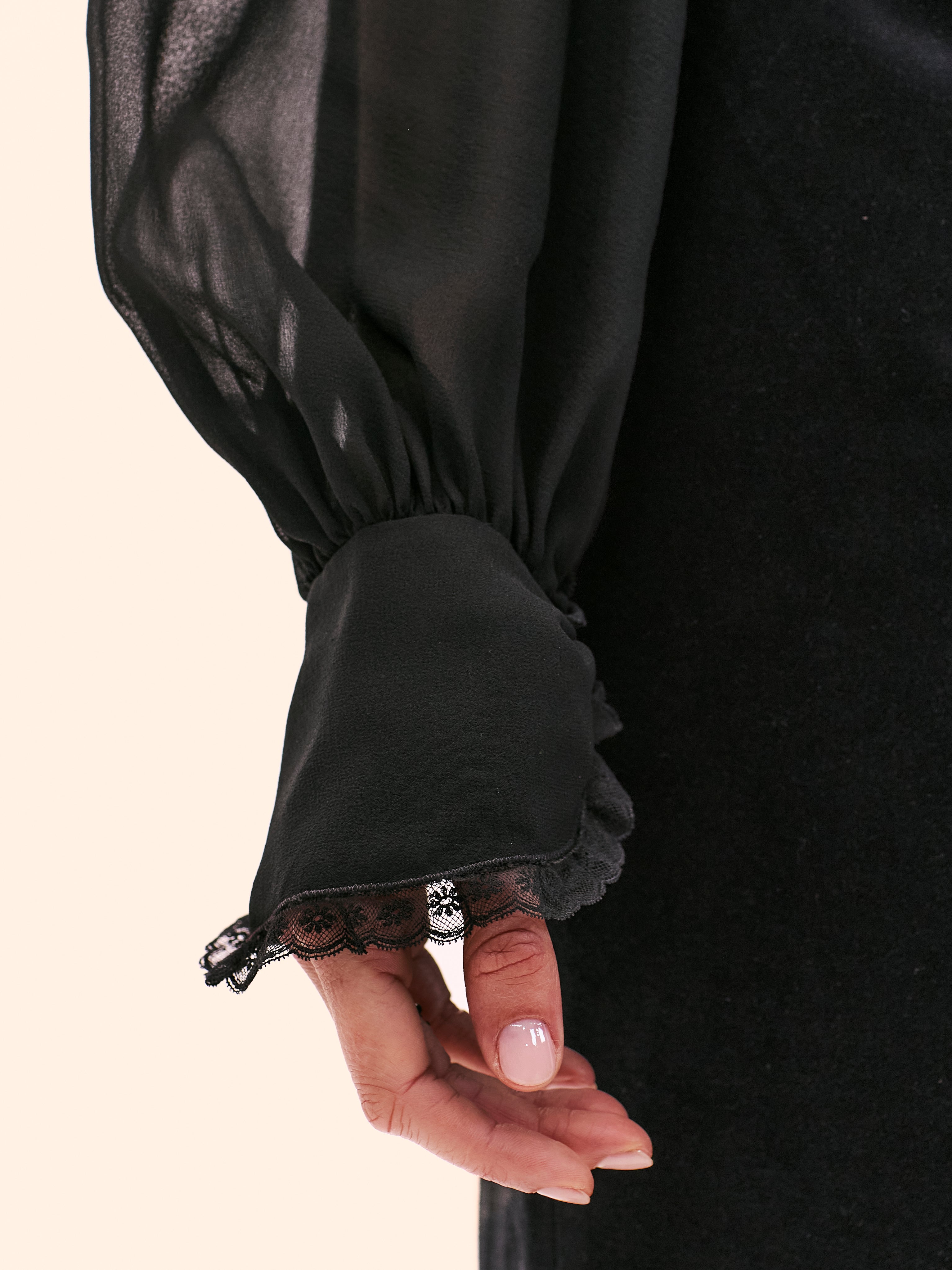 1980'S CHLOE BY KARL LAGERFELD READY TO WEAR BLACK CHIFFON AND LACE BLOUSE