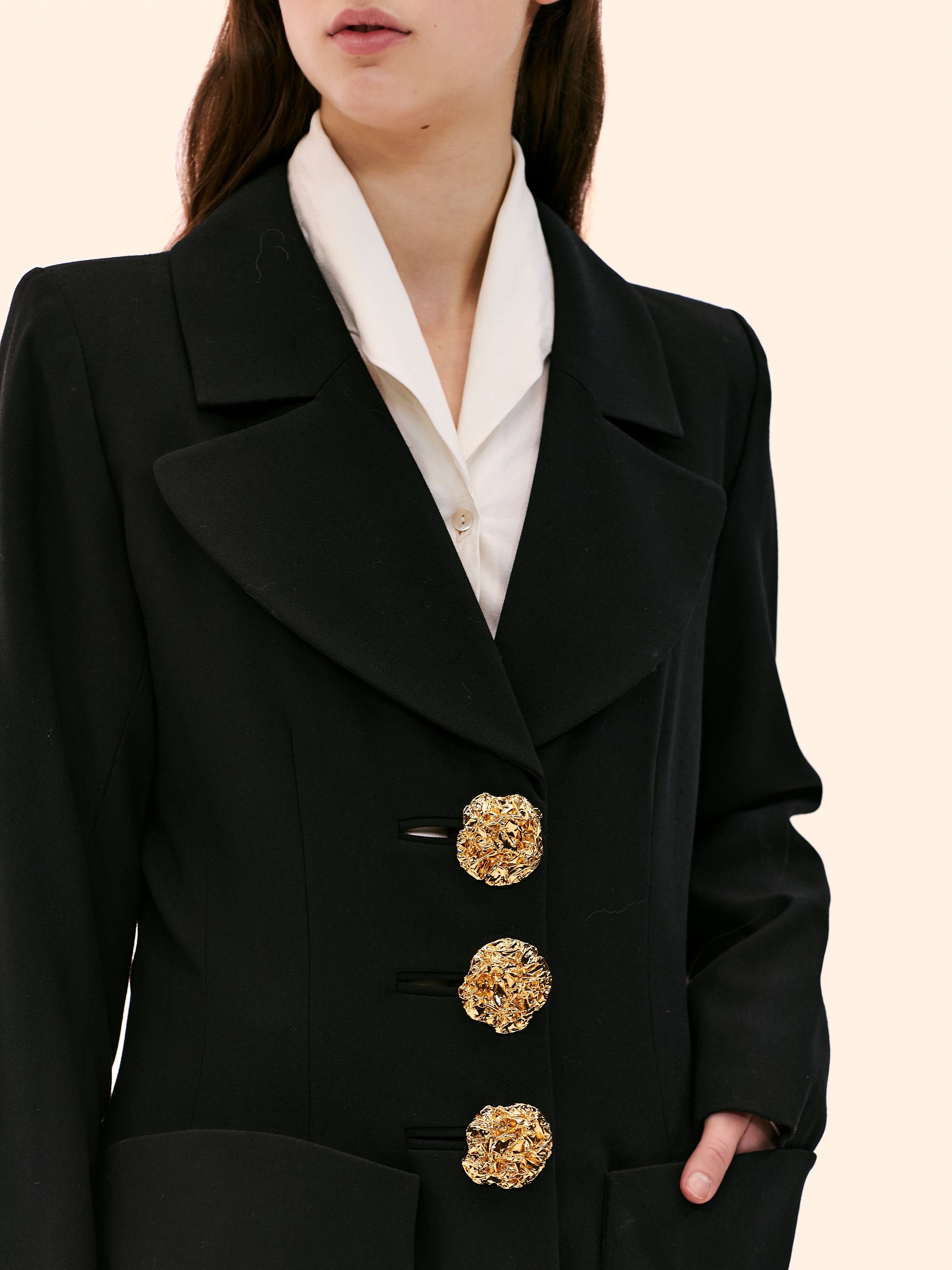 AW92-93 YVES SAINT LAURENT BLACK WOOL ABSTRACT BLAZER