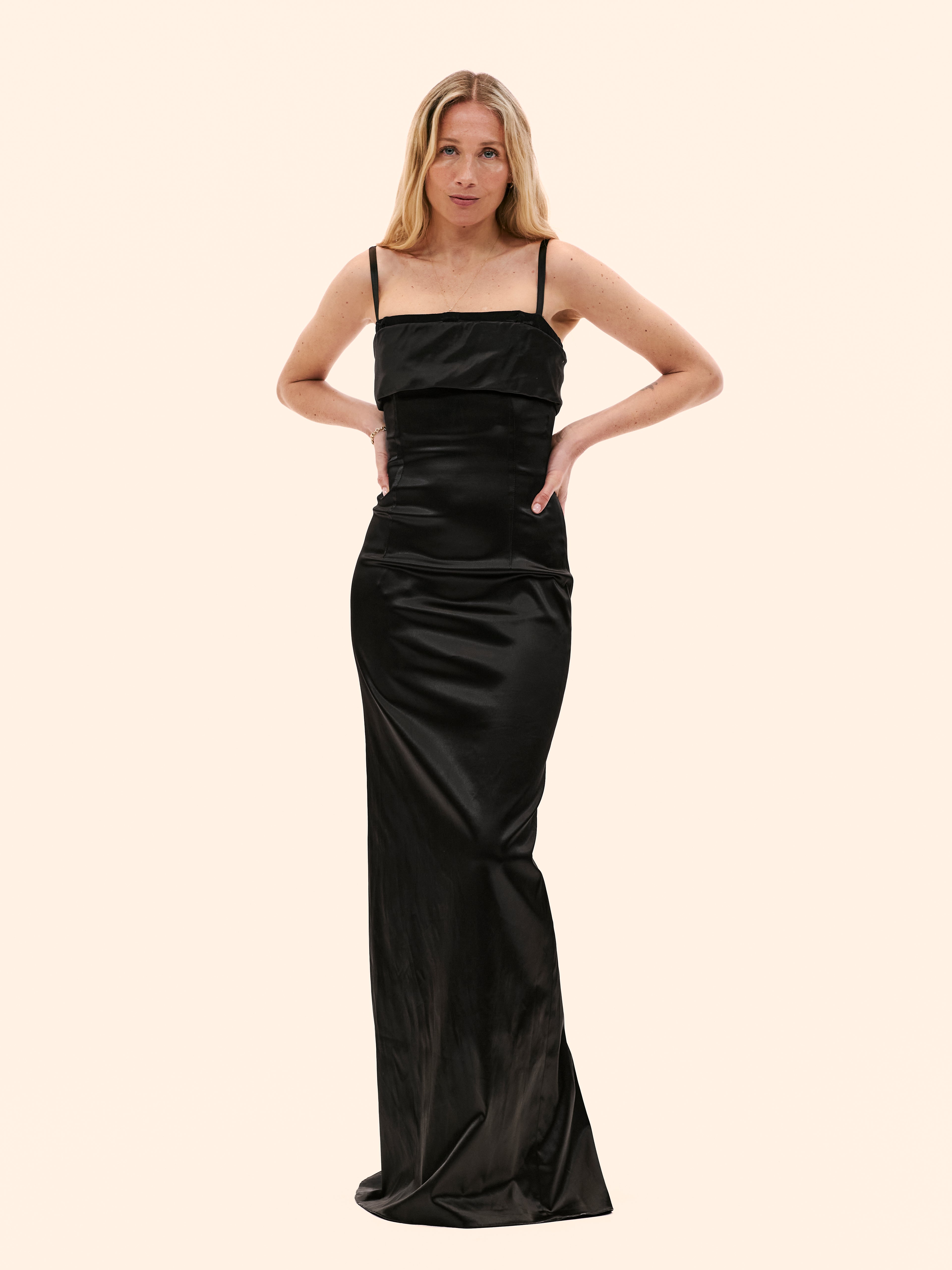 2000'S DOLCE AND GABANA BLACK SATIN BODICE DRESS