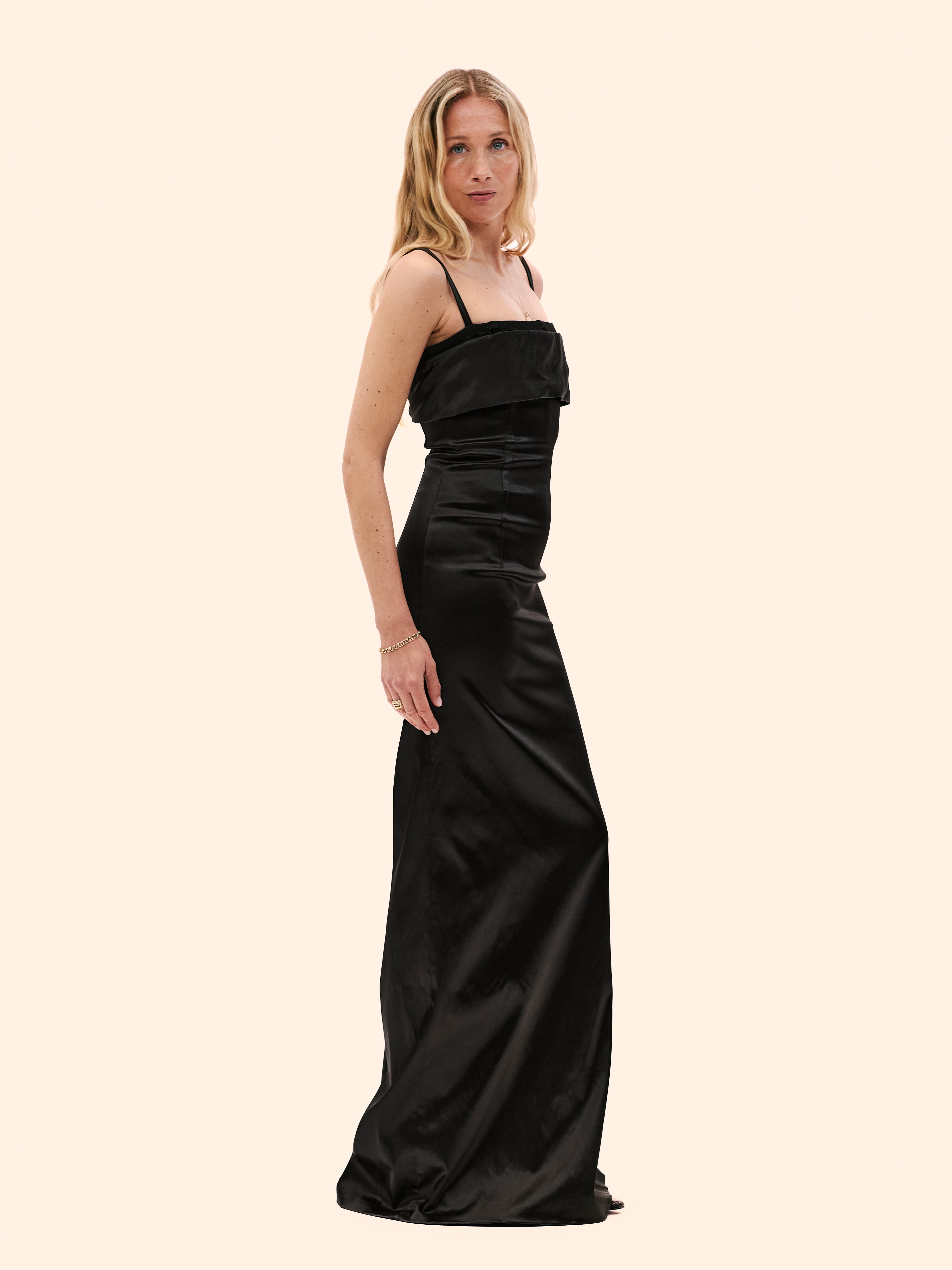 2000'S DOLCE AND GABANA BLACK SATIN BODICE DRESS