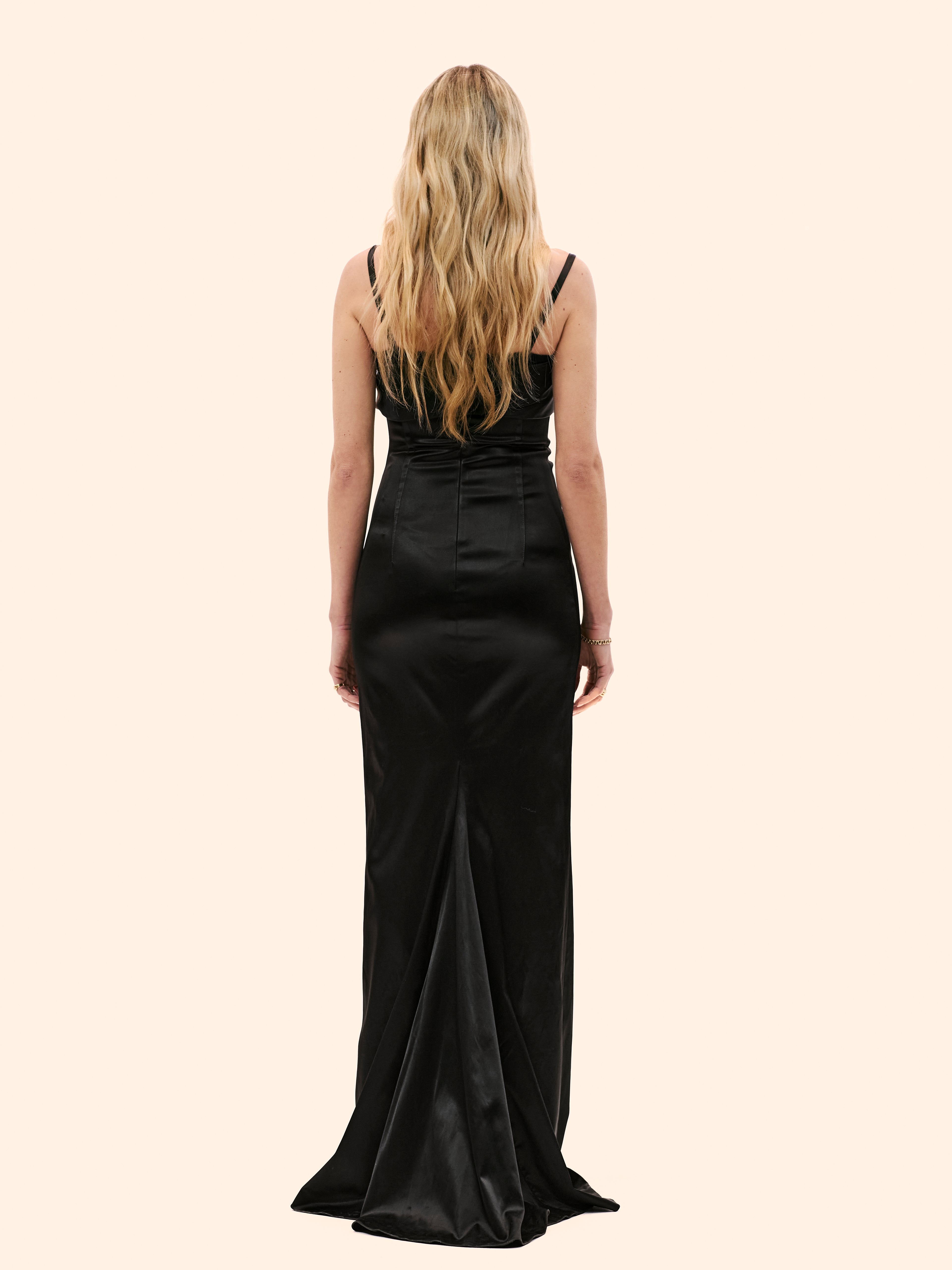2000'S DOLCE AND GABANA BLACK SATIN BODICE DRESS