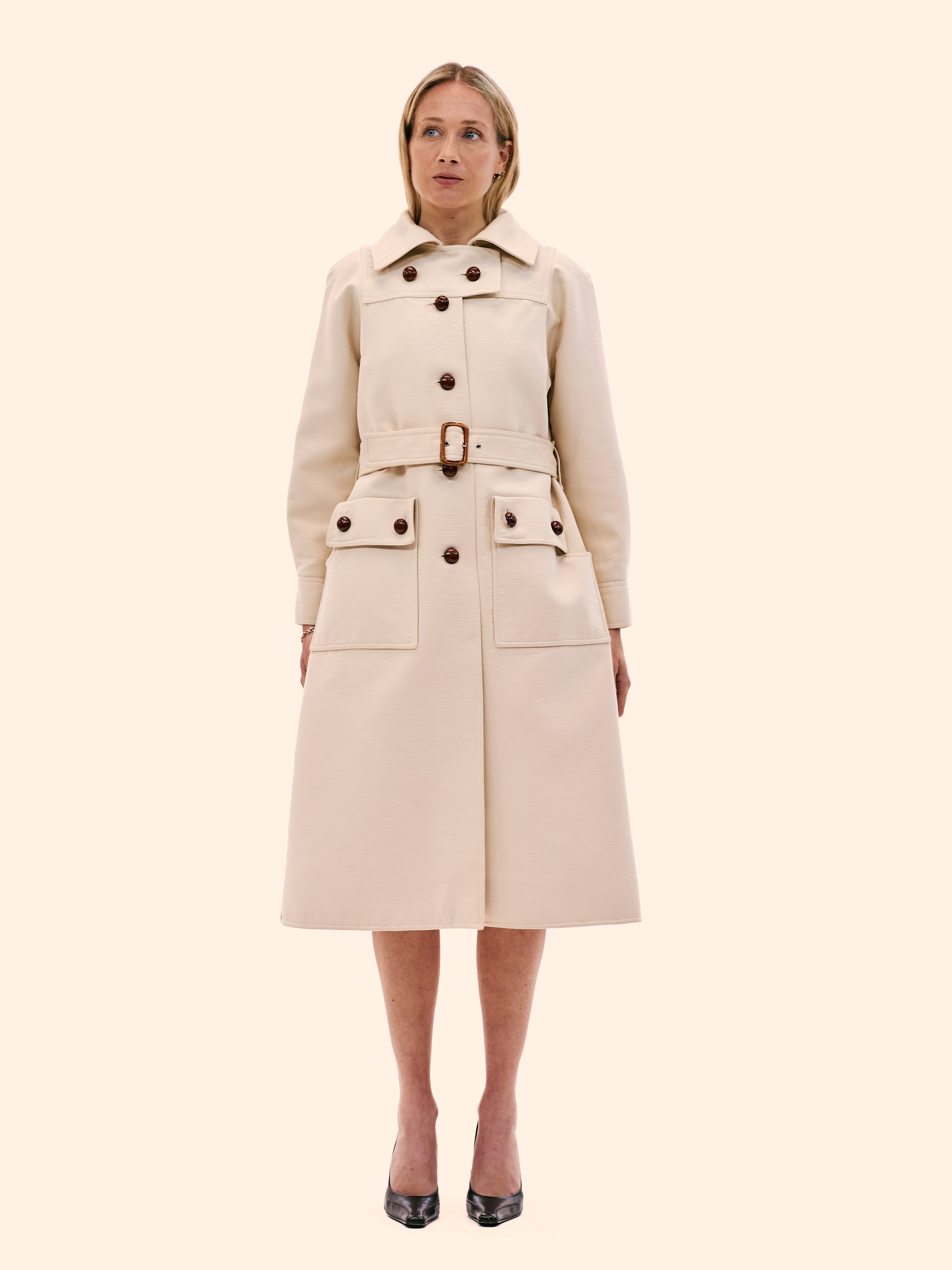 1970'S COURRÈGES TEXTURED COTTON LONG COAT