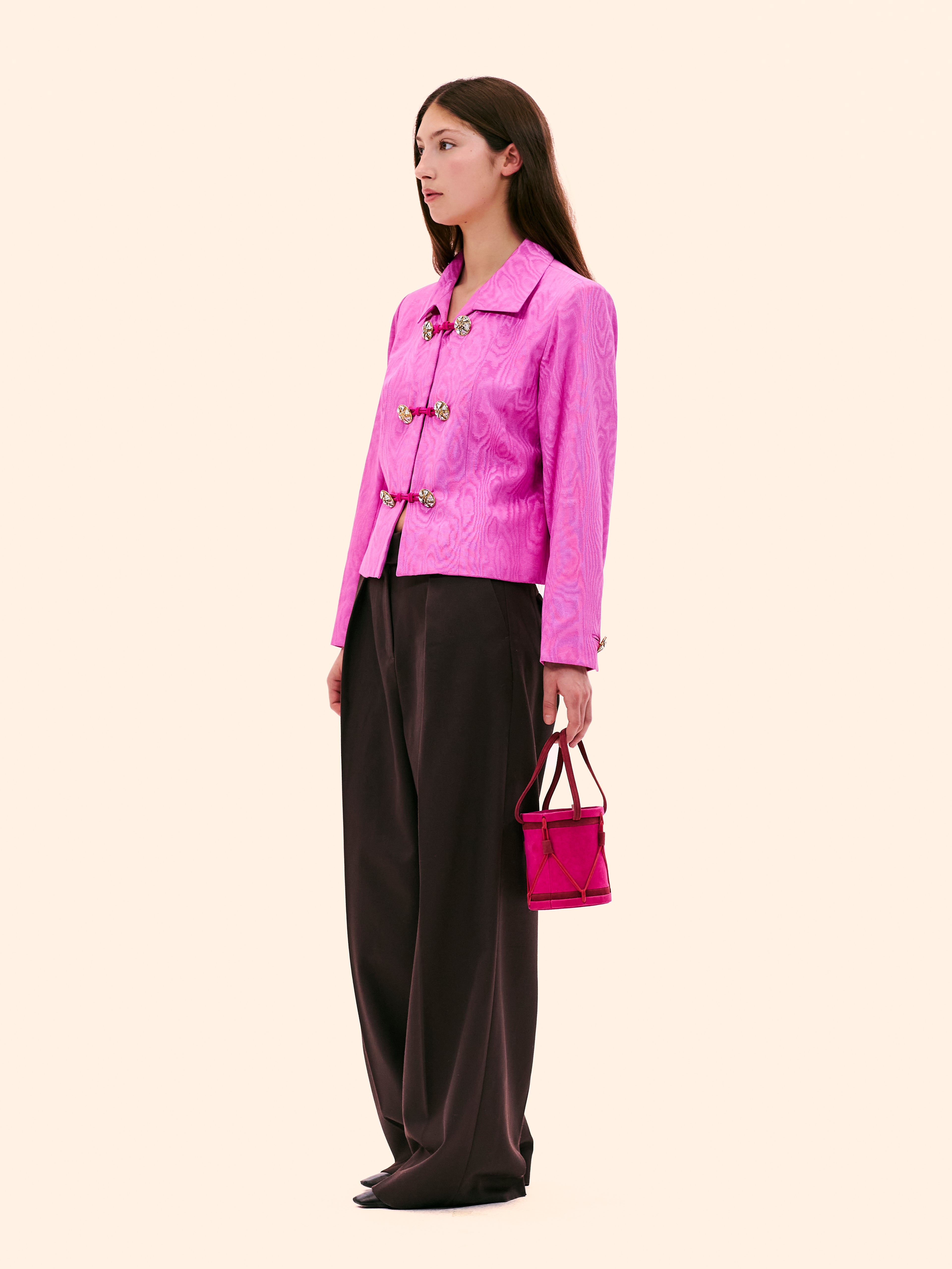 1980'S NINA RICCI PINK SUEDE DRUM BAG