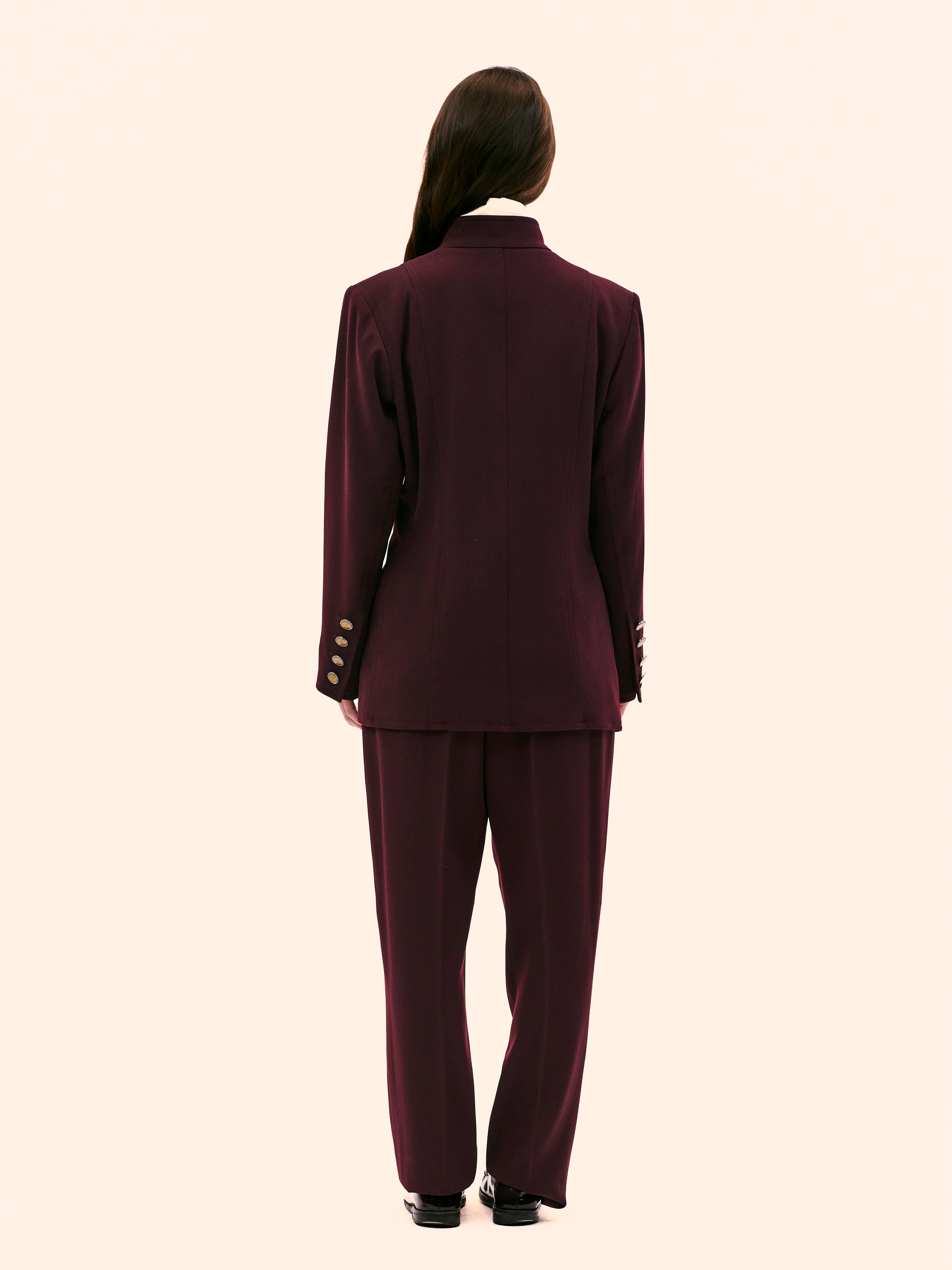 YVES SAINT LAURENT NEHRU COLLAR BURGANDY SUIT