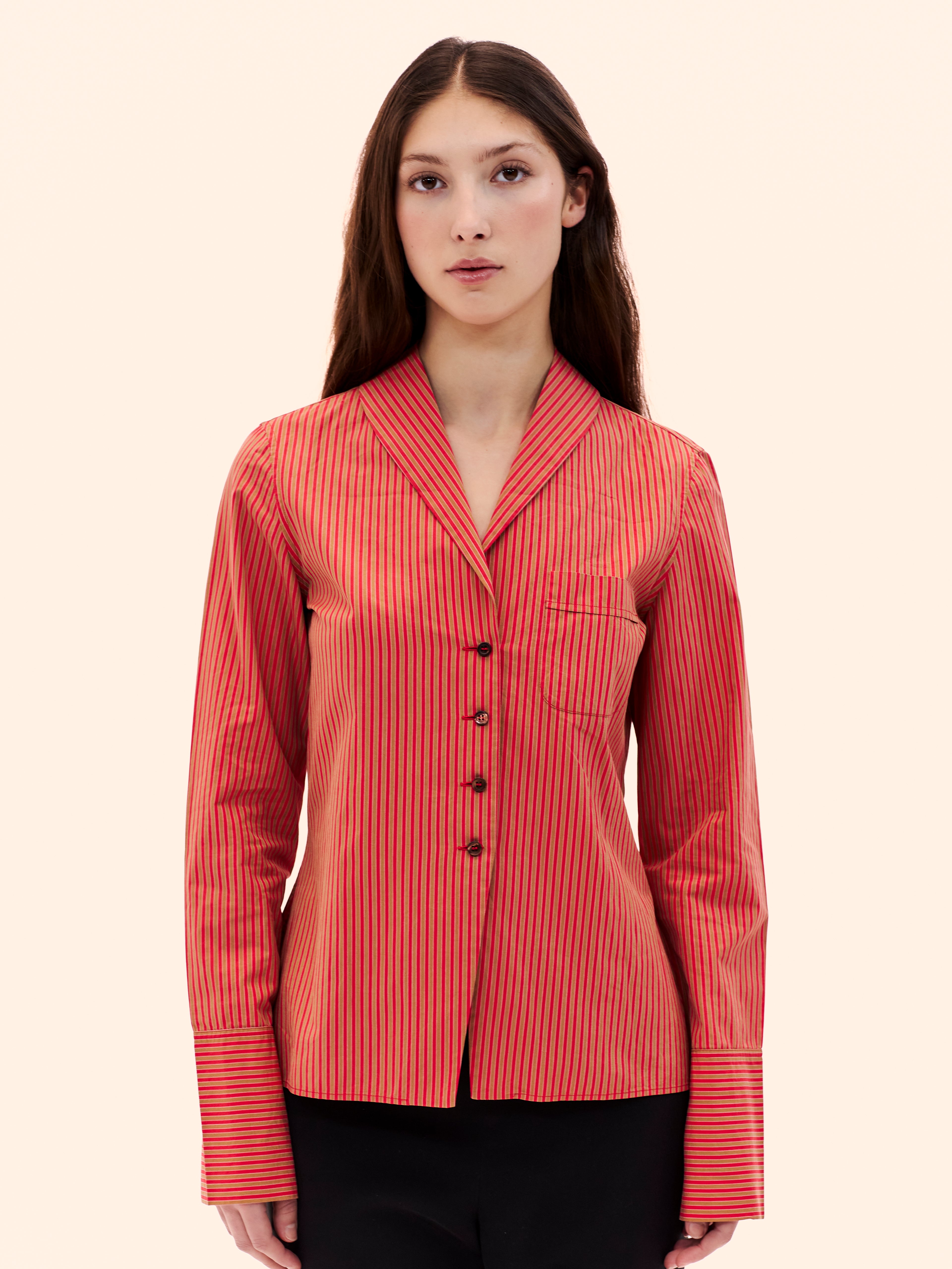 1997 ROMEO GIGLI SHAWL COLLAR ORANGE STRIPE SHIRT
