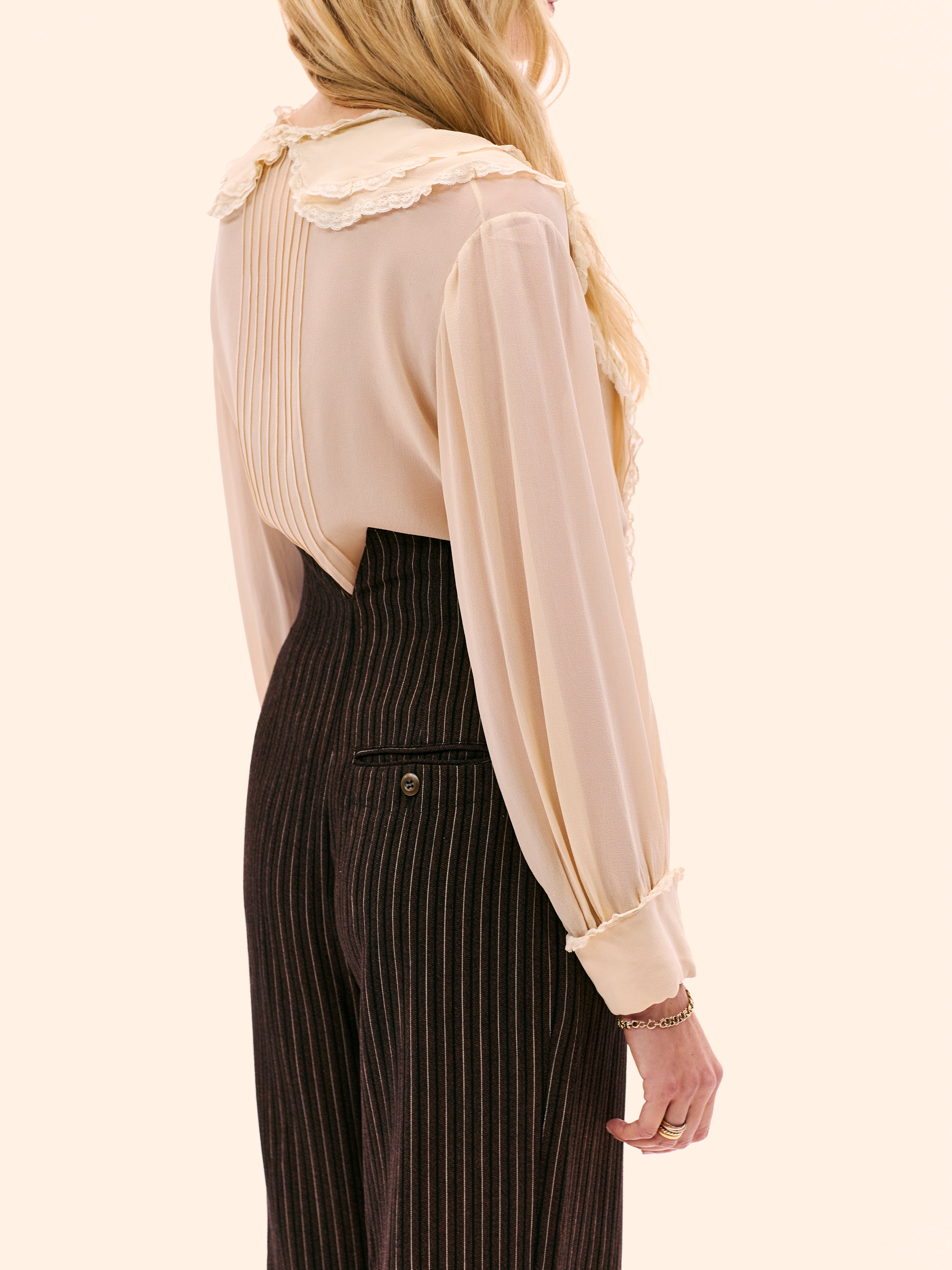 1980S CHLOE BY KARL LAGERFELD CREAM CHIFFON AND LACE BLOUSE