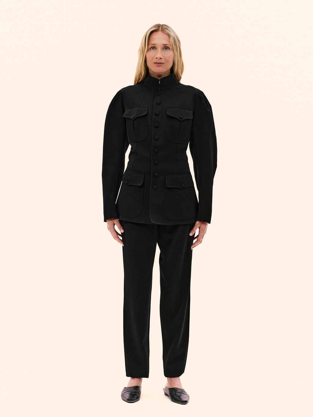 JEAN PAUL GAULTIER NEHRU COLLAR BLACK SUIT