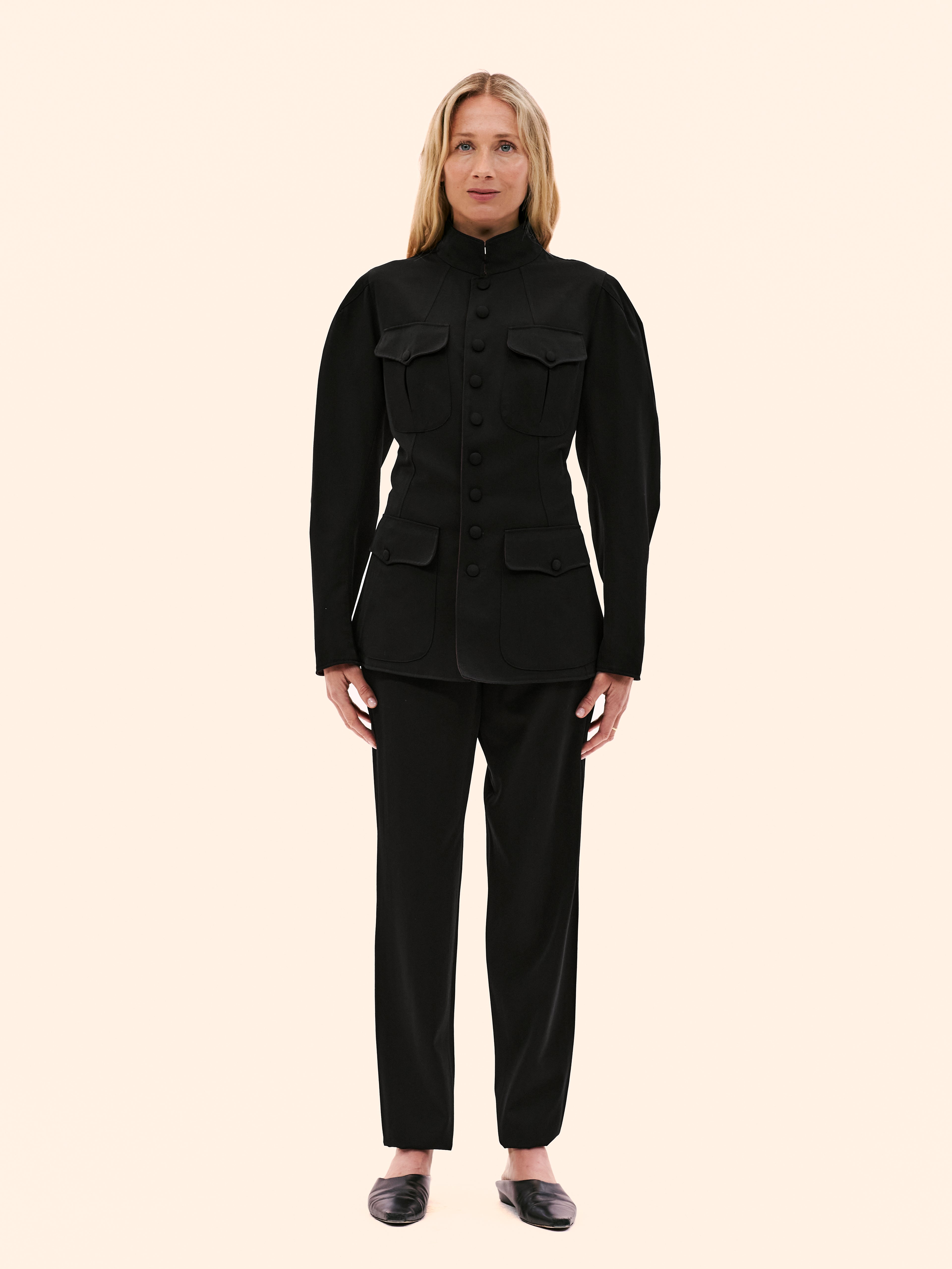JEAN PAUL GAULTIER NEHRU COLLAR BLACK SUIT