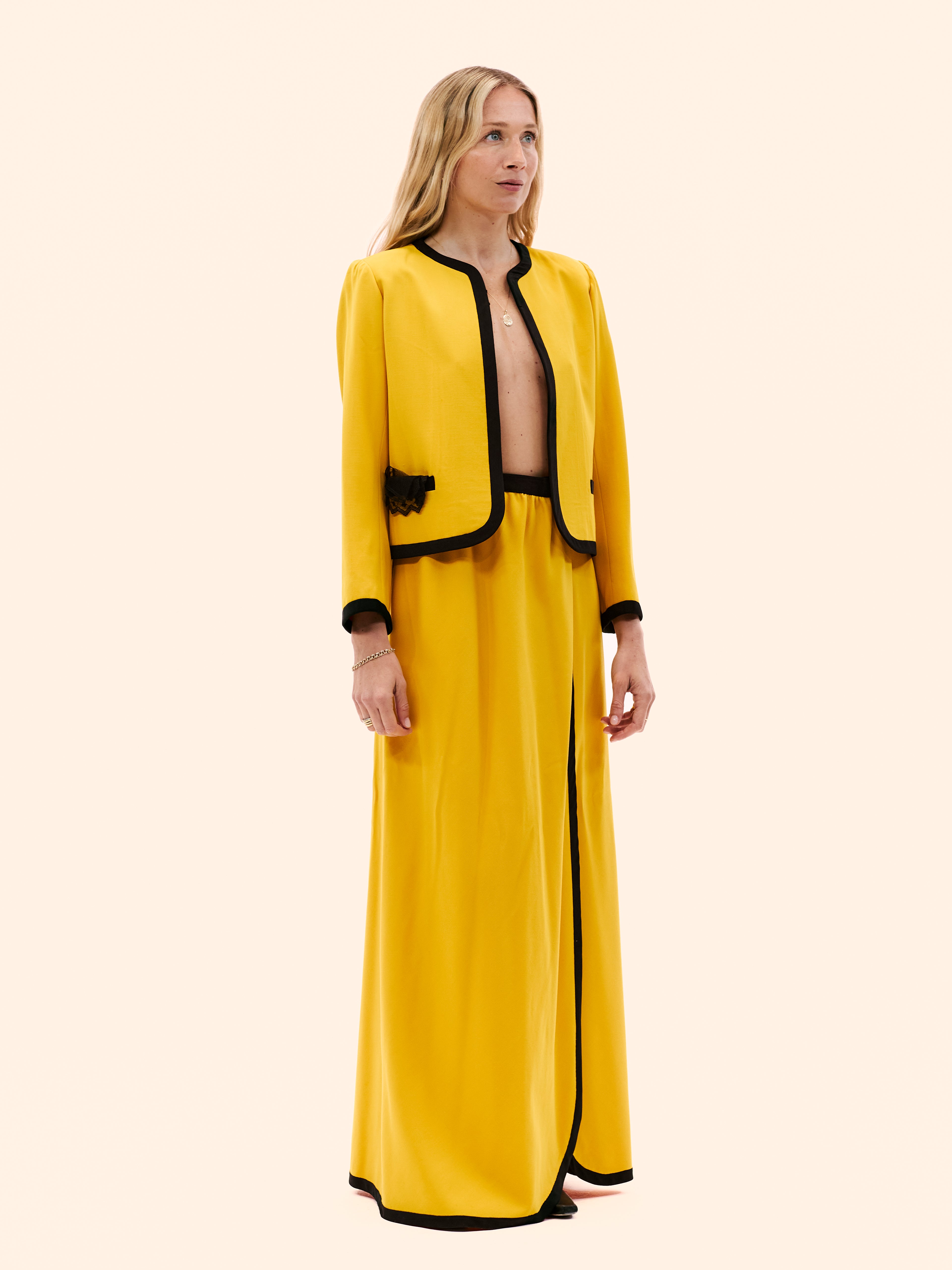 1980 EMANUEL UNGARO HAUTE COUTURE YELLOW THREE PIECE ENSEMBLE