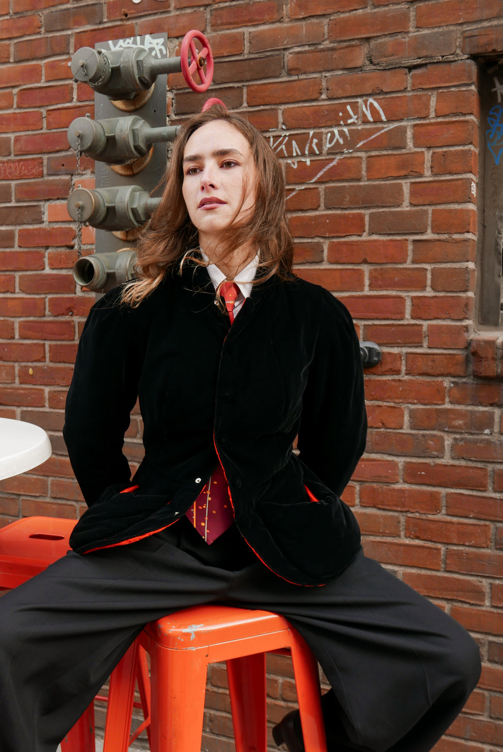 AW95-96 JEAN PAUL GAULTIER BLACK AND ORANGE PADDED VELVET JACKET