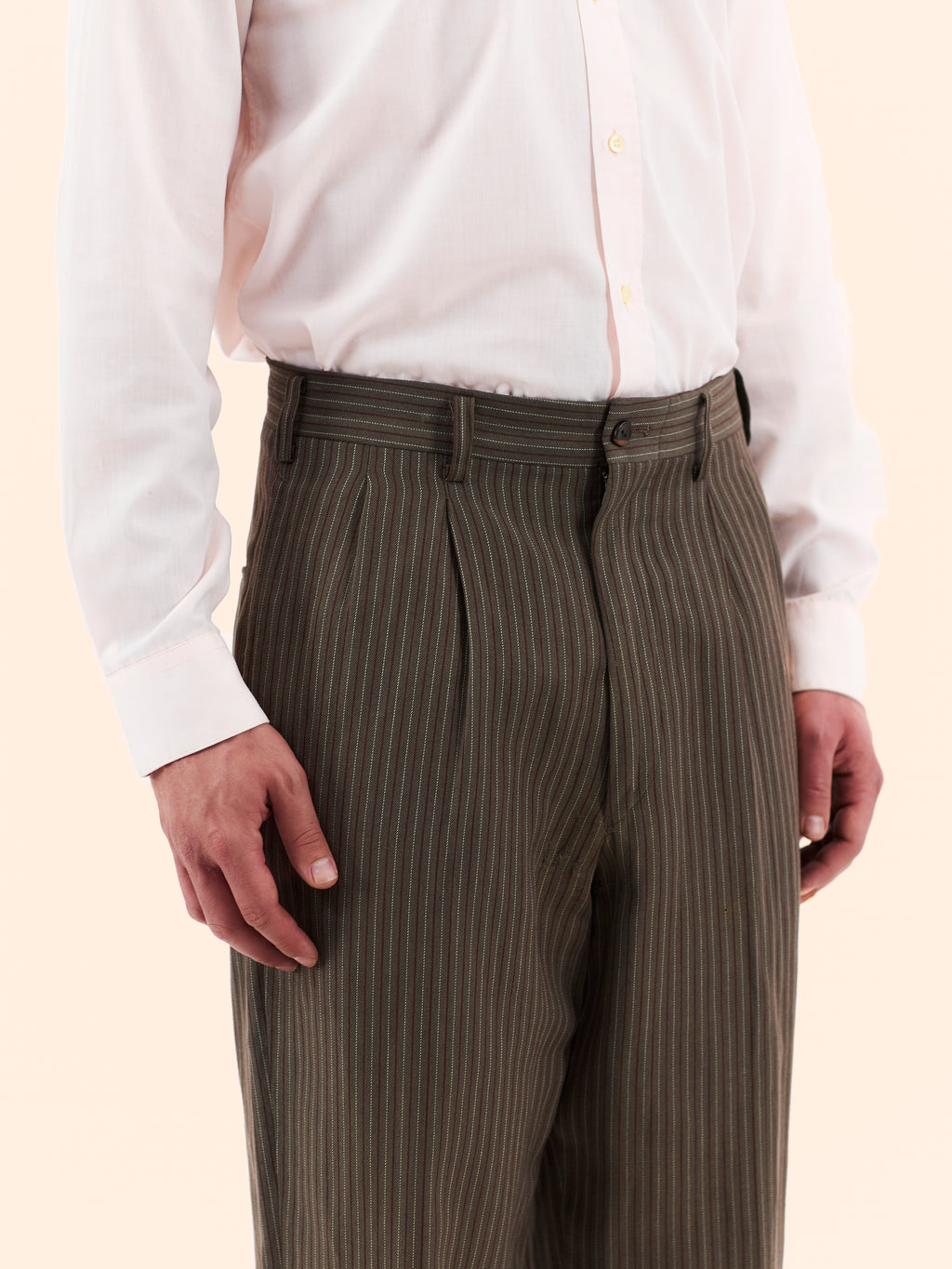 YOHJI YAMAMOTO POUR HOMME STRIPED PLEATED TROUSERS 