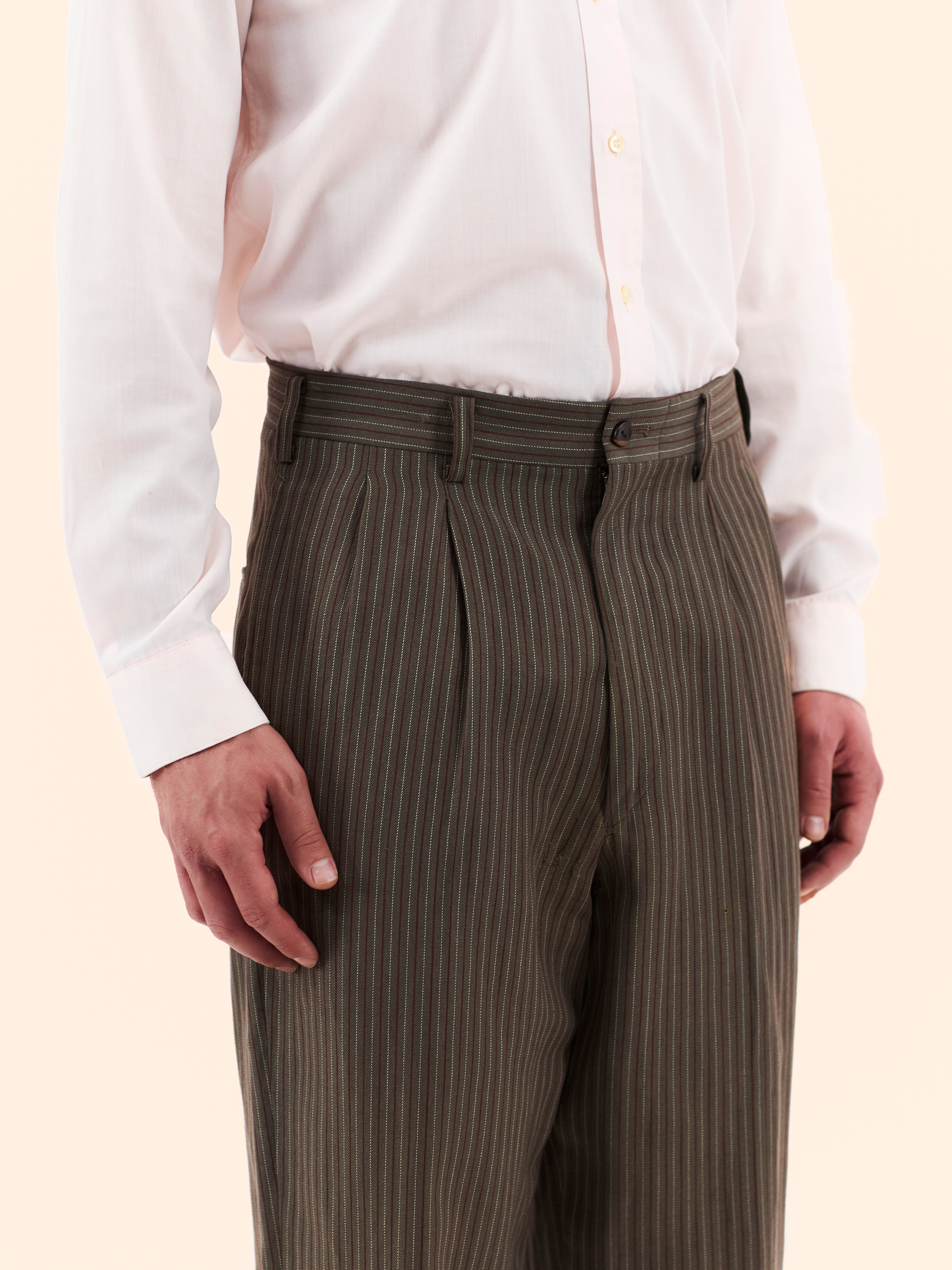 YOHJI YAMAMOTO POUR HOMME STRIPED PLEATED TROUSERS 