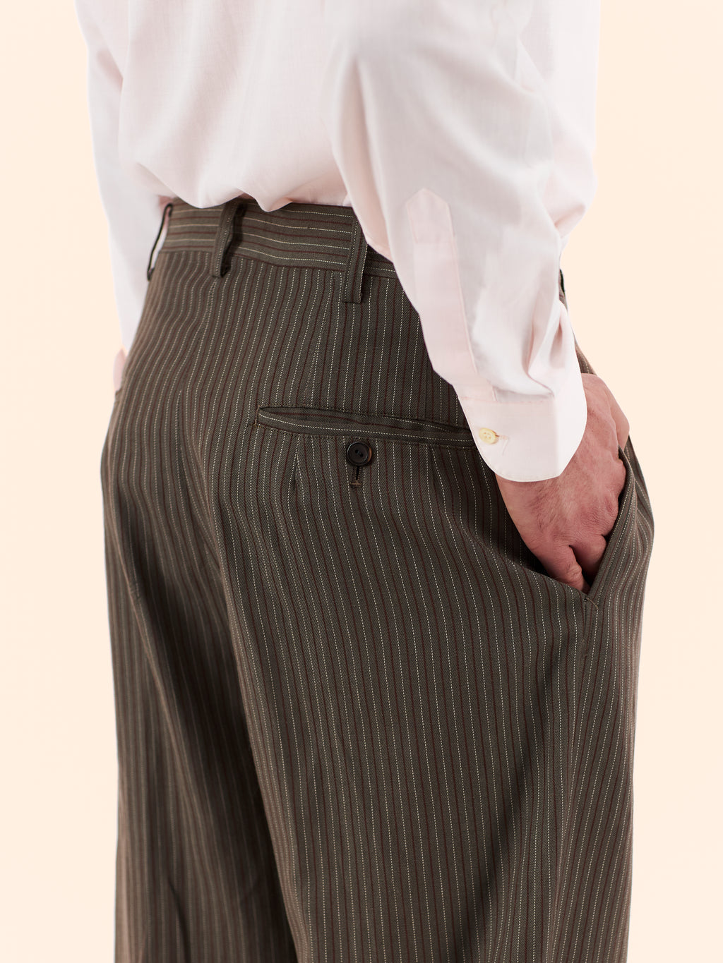 YOHJI YAMAMOTO POUR HOMME STRIPED PLEATED TROUSERS 