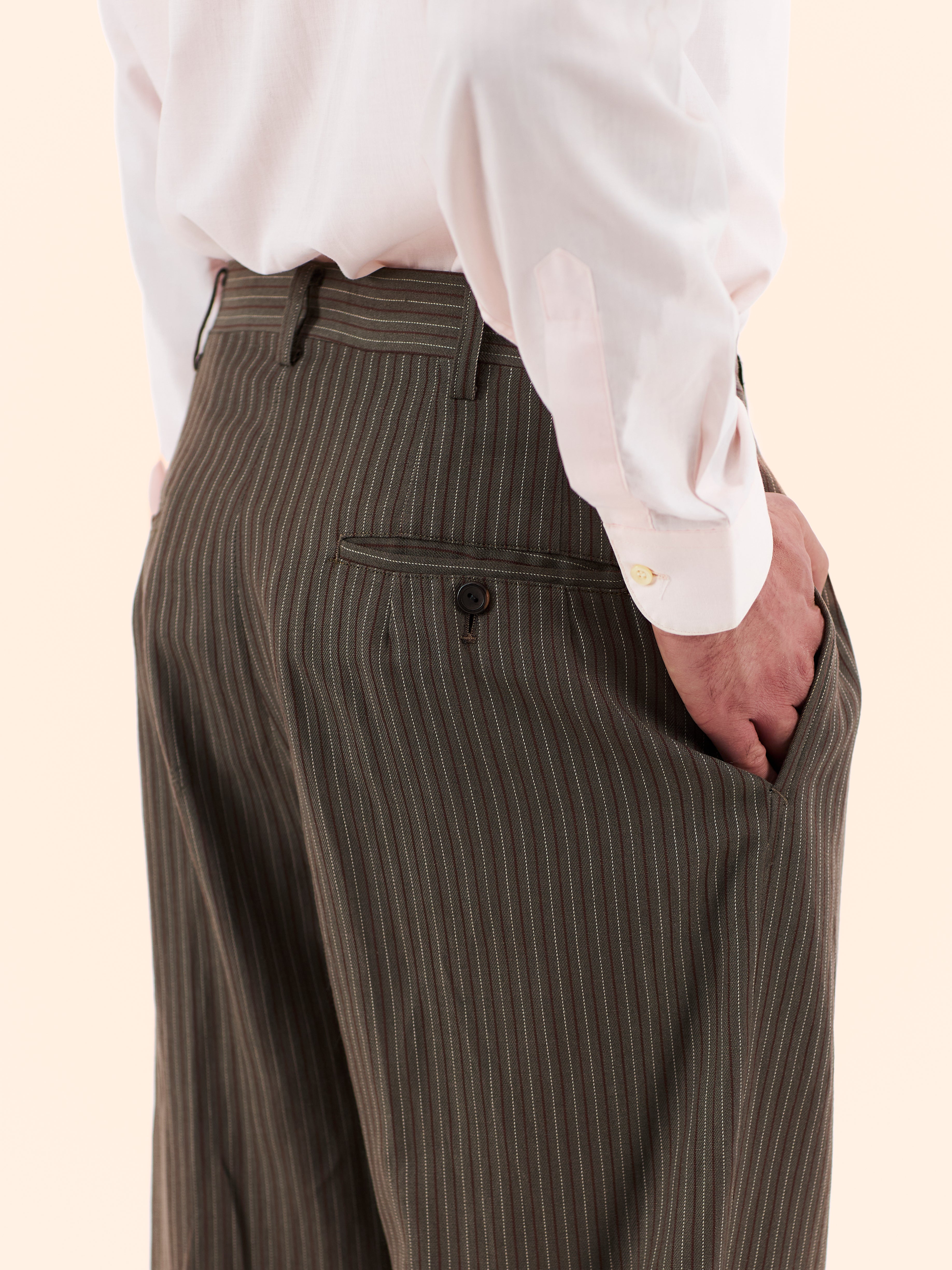 YOHJI YAMAMOTO POUR HOMME STRIPED PLEATED TROUSERS 