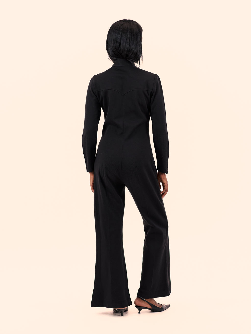 1970'S BIRI SPORTSWEAR KNIT BLACK JUMPSUIT