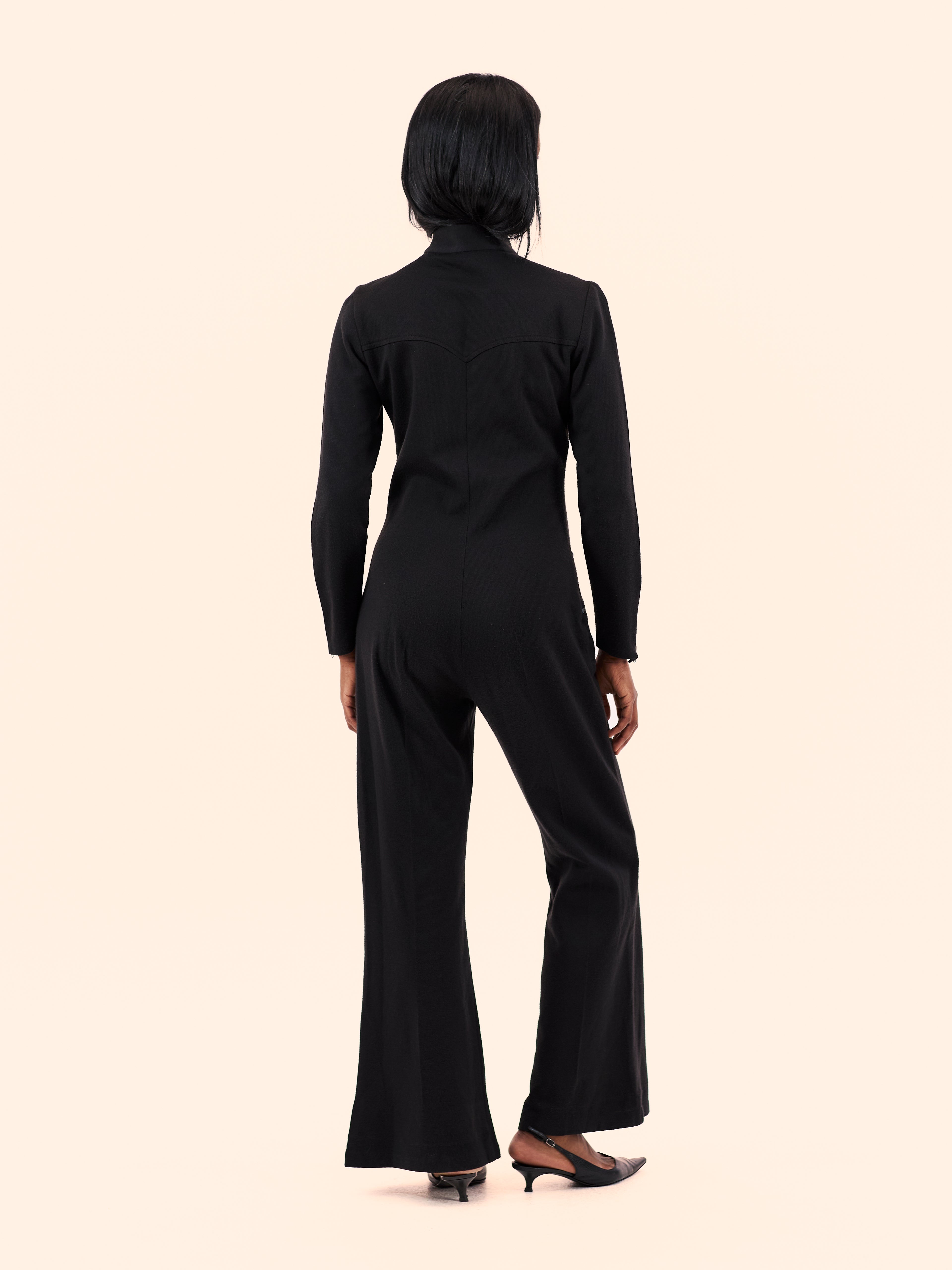 1970'S BIRI SPORTSWEAR KNIT BLACK JUMPSUIT
