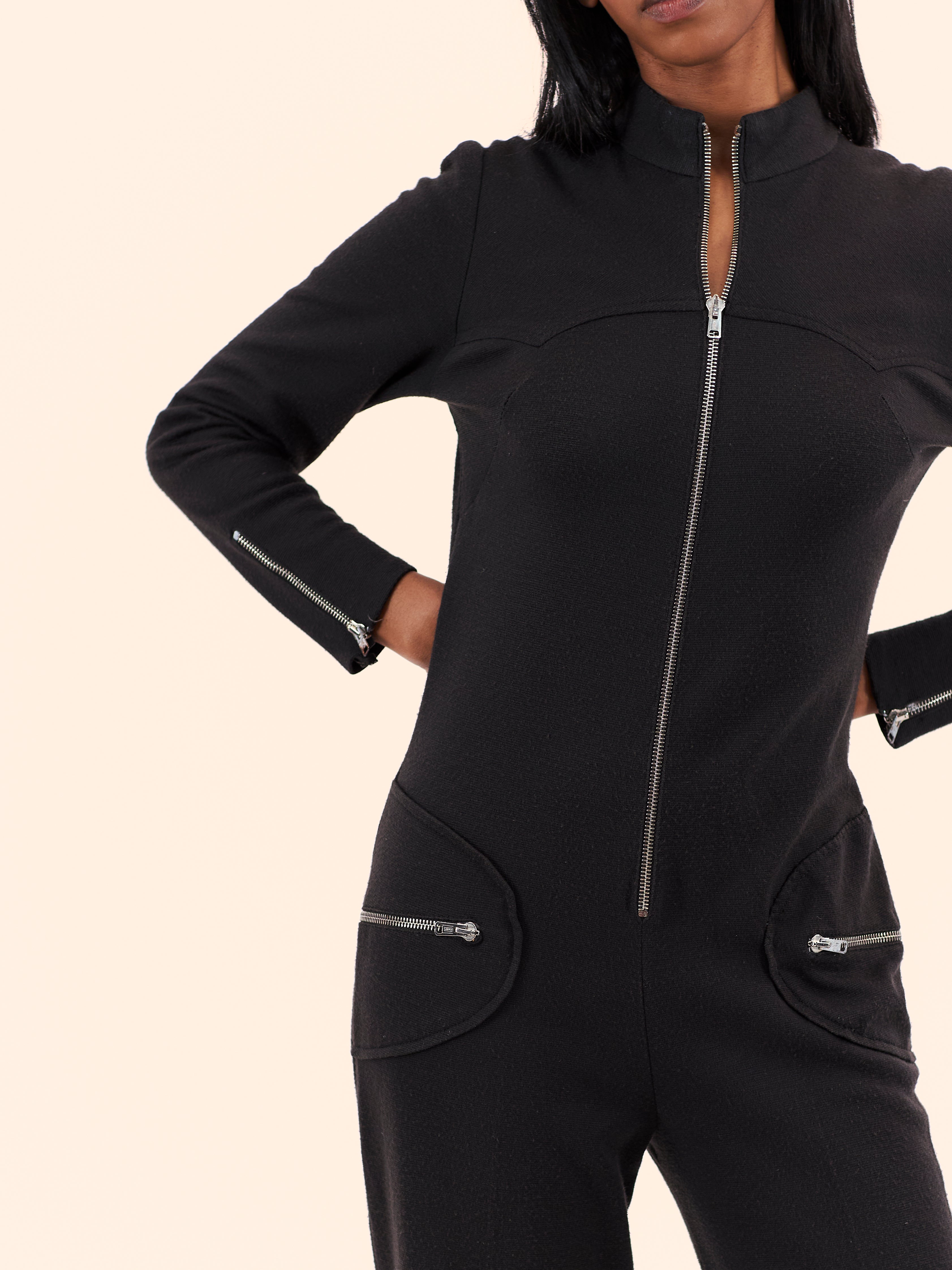 1970'S BIRI SPORTSWEAR KNIT BLACK JUMPSUIT