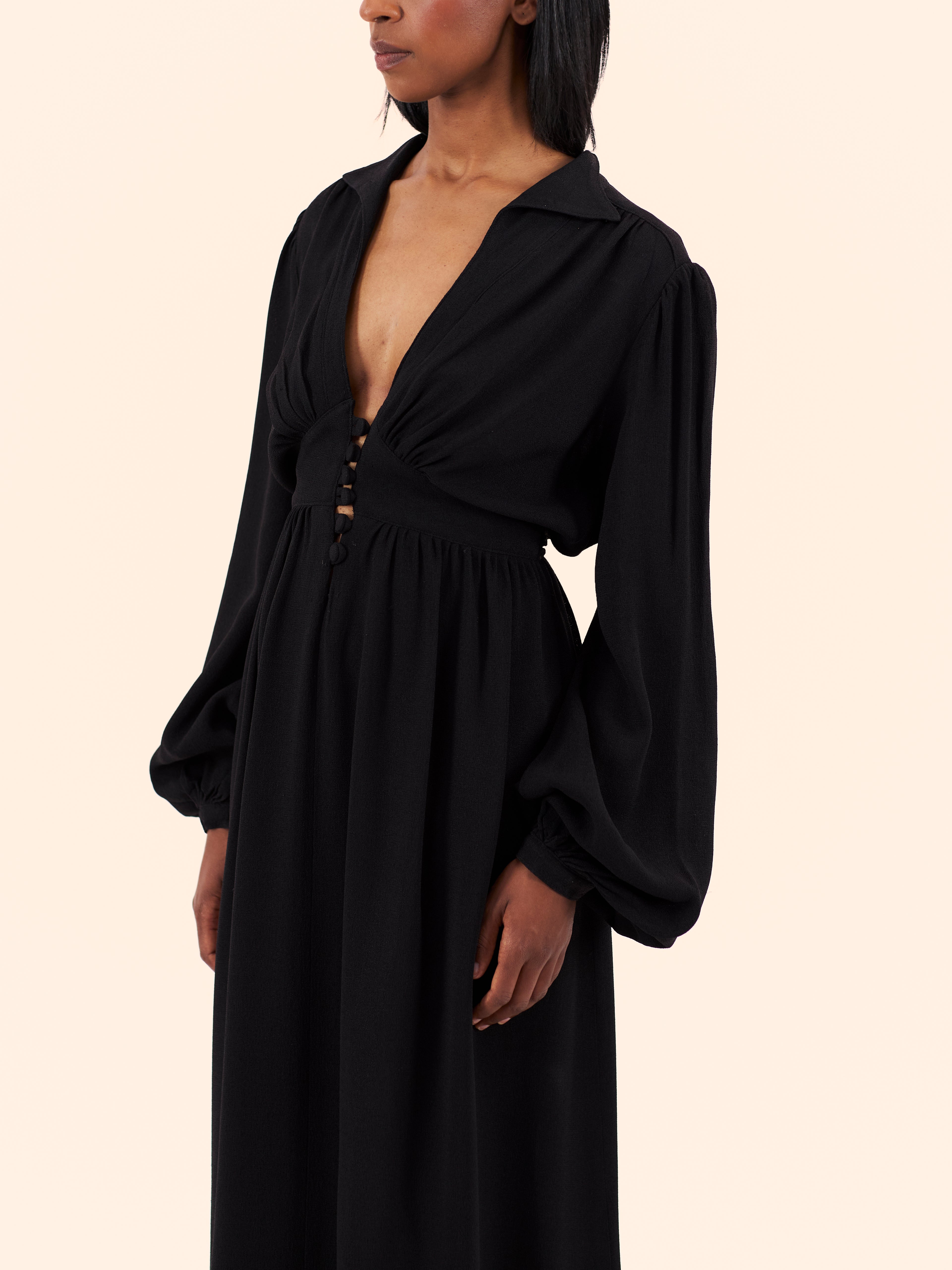1970'S OSSIE CLARK FOR RADLEY BLACK MAXI DRESS