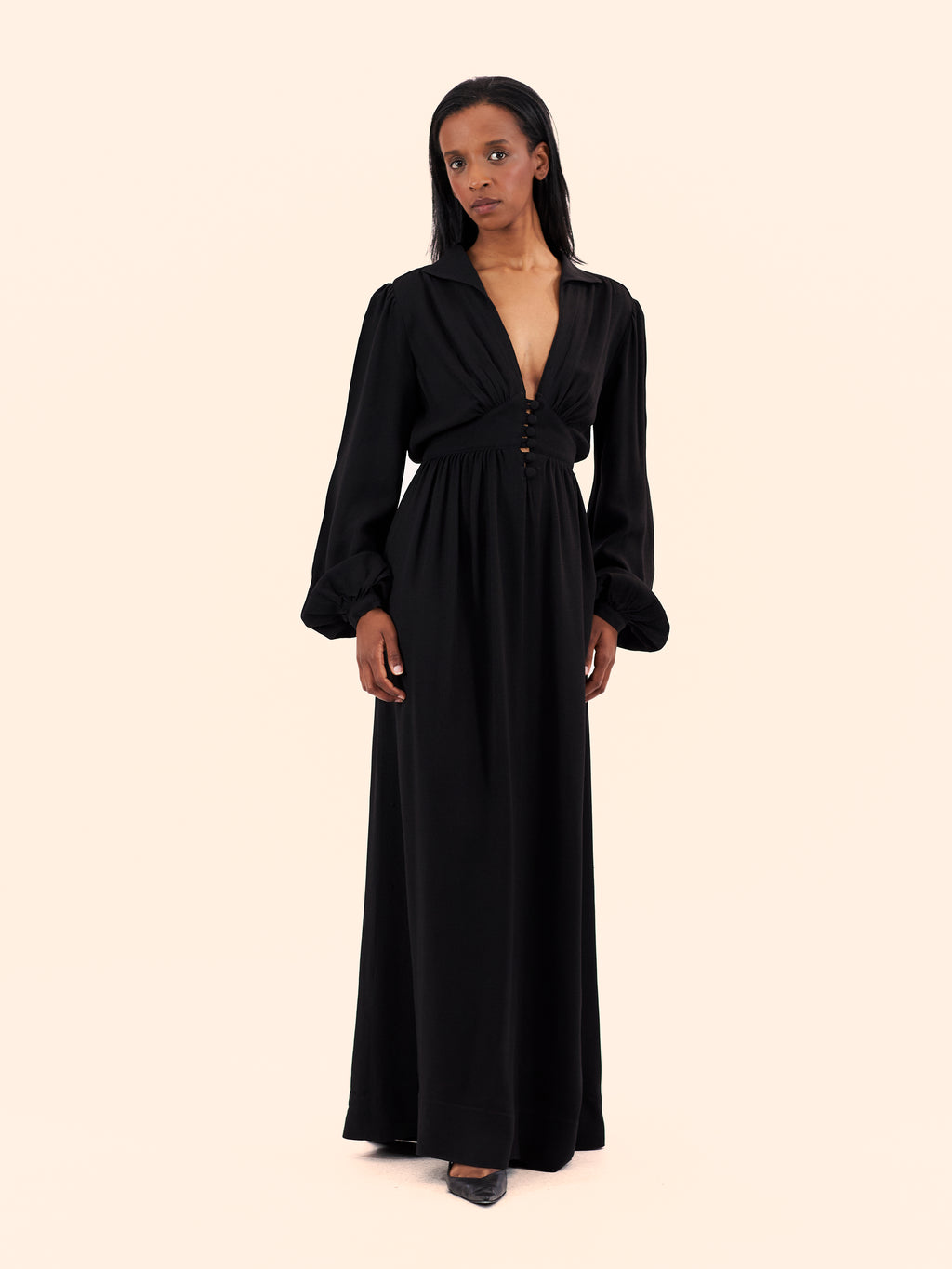 1970'S OSSIE CLARK FOR RADLEY BLACK MAXI DRESS