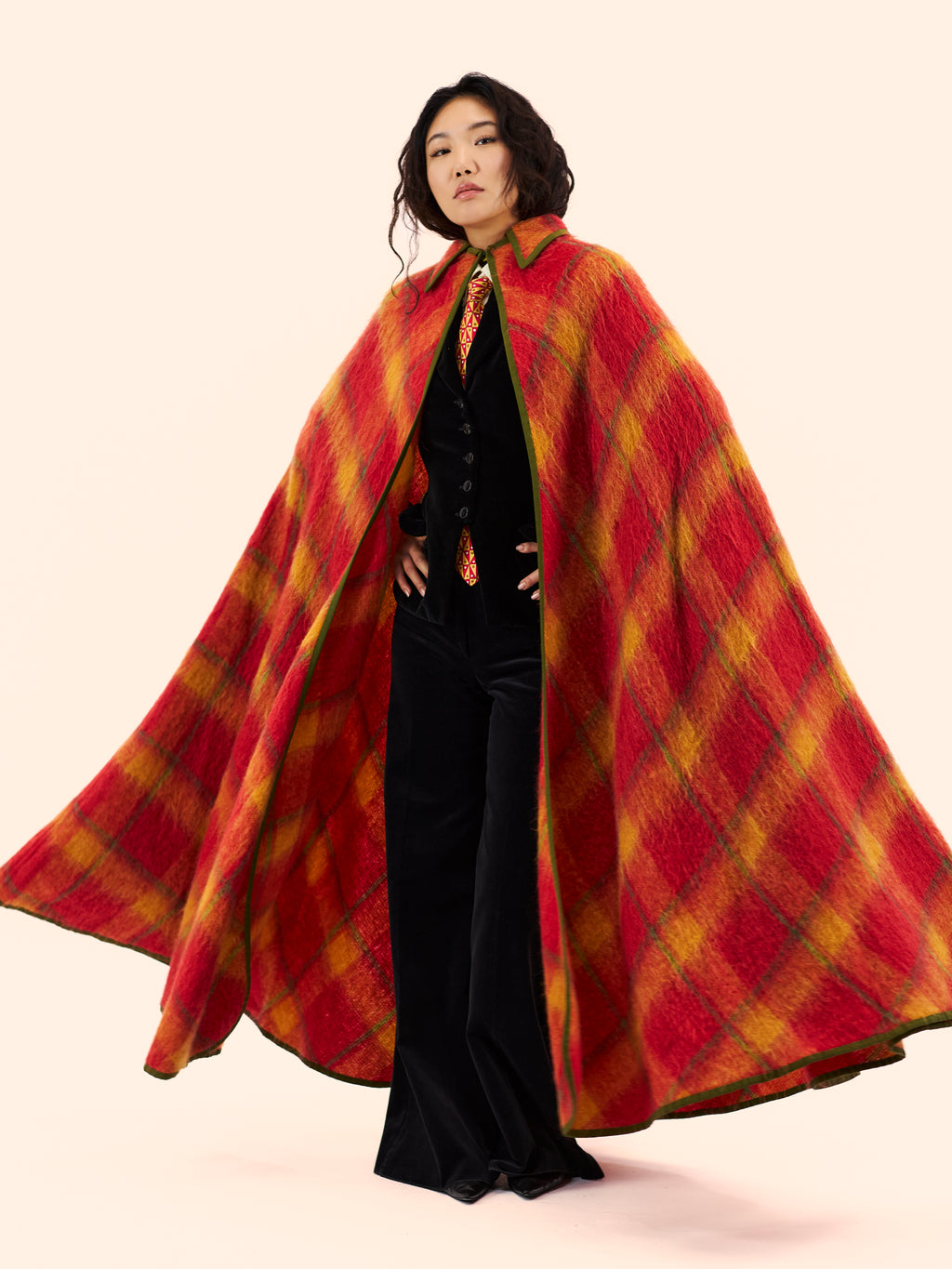 1968 LANVIN PLAID MOHAIR CAPE
