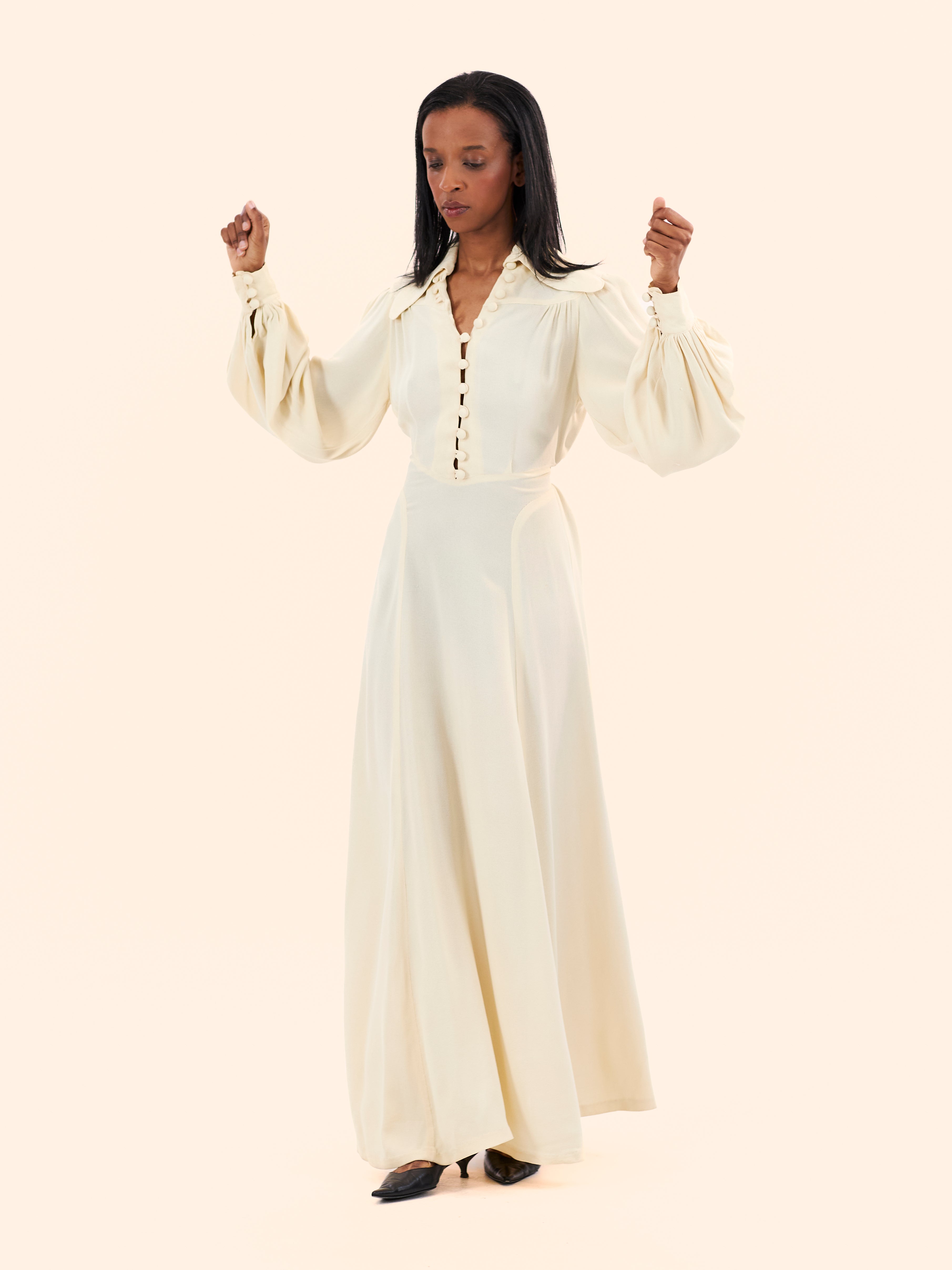 1970'S OSSIE CLARK FOR RADLEY CREPE MAXI DRESS