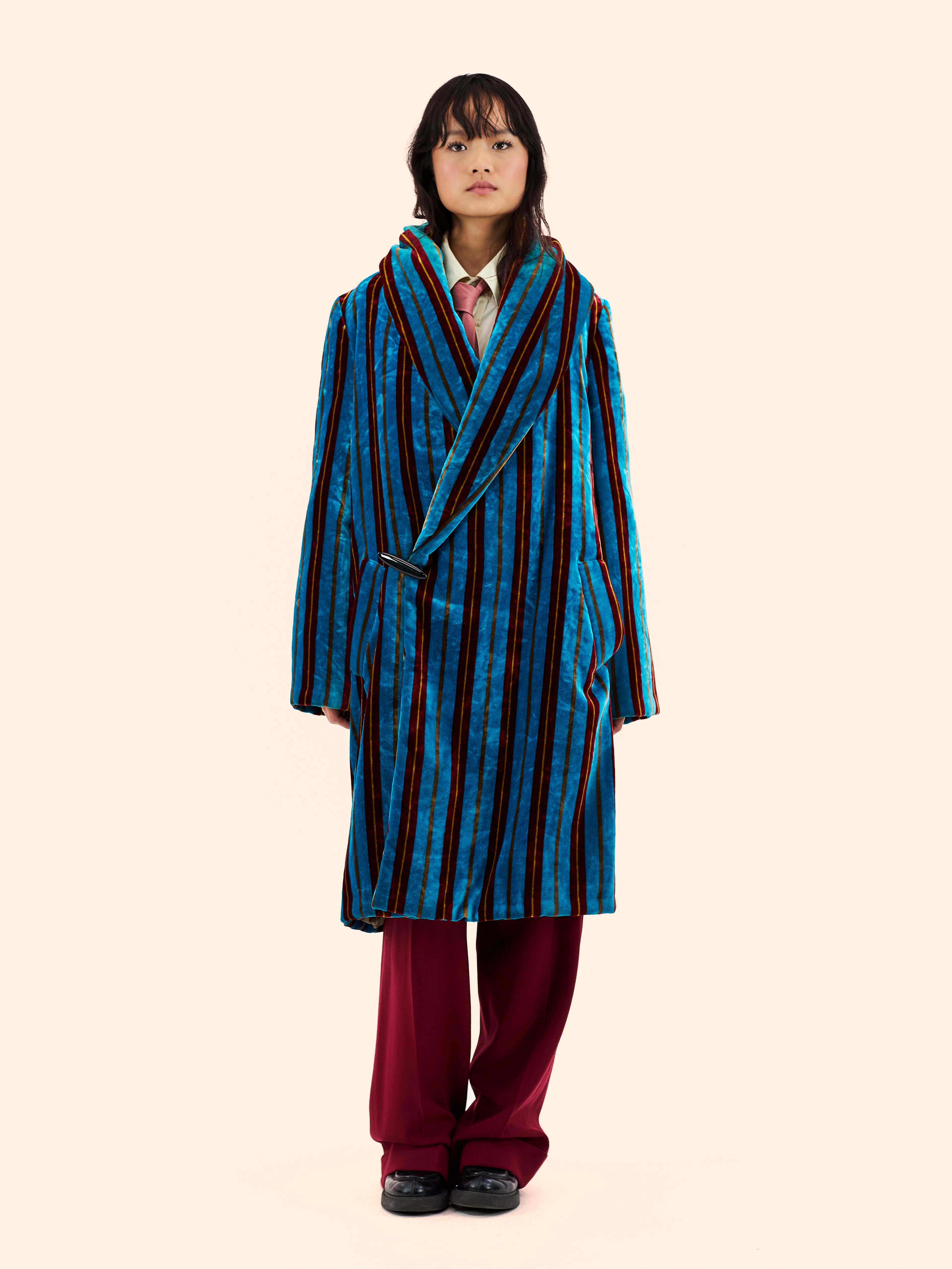 A/W 97-98 JEAN PAUL GAULTIER 'LA CULTURE NOIRE ET SA FORCE' COLLECTION VELVET ROBE COAT