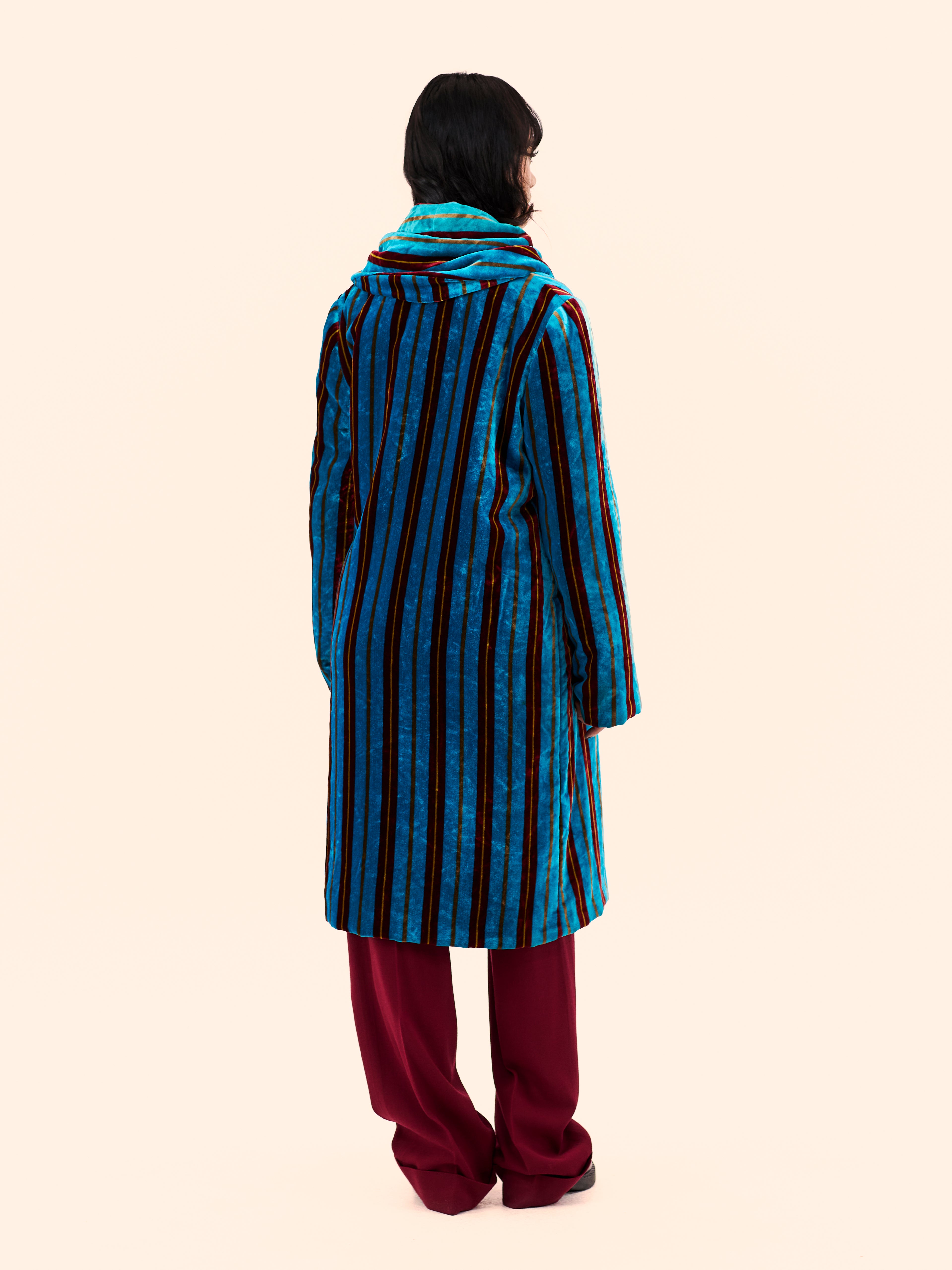 A/W 97-98 JEAN PAUL GAULTIER 'LA CULTURE NOIRE ET SA FORCE' COLLECTION VELVET ROBE COAT
