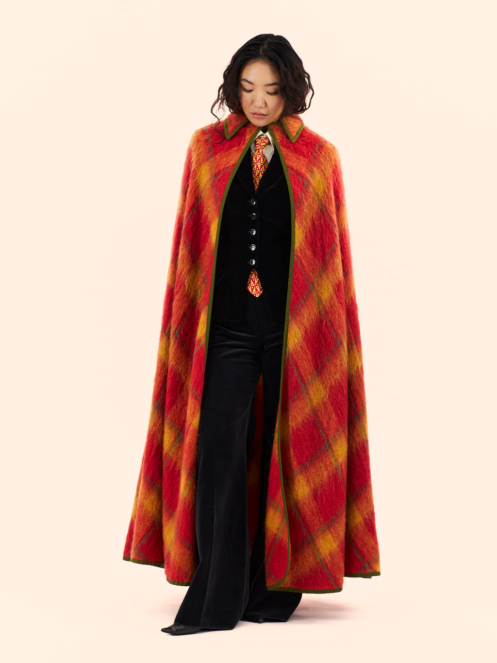 1968 LANVIN PLAID MOHAIR CAPE