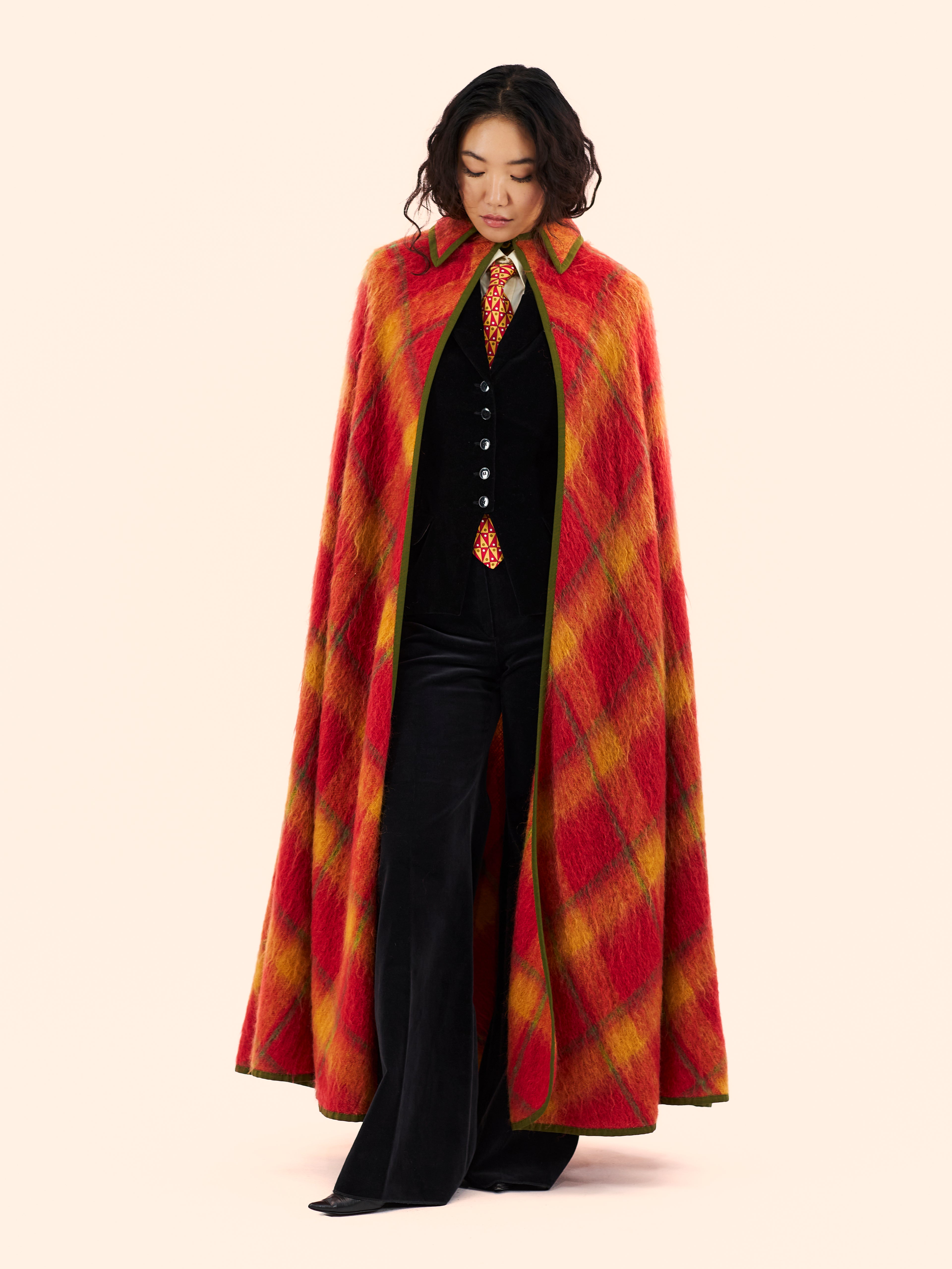1968 LANVIN PLAID MOHAIR CAPE