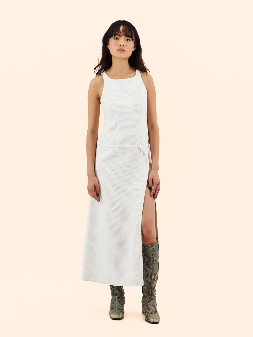1970'S COURREGES SLEEVELESS FAUX WRAP DRESS