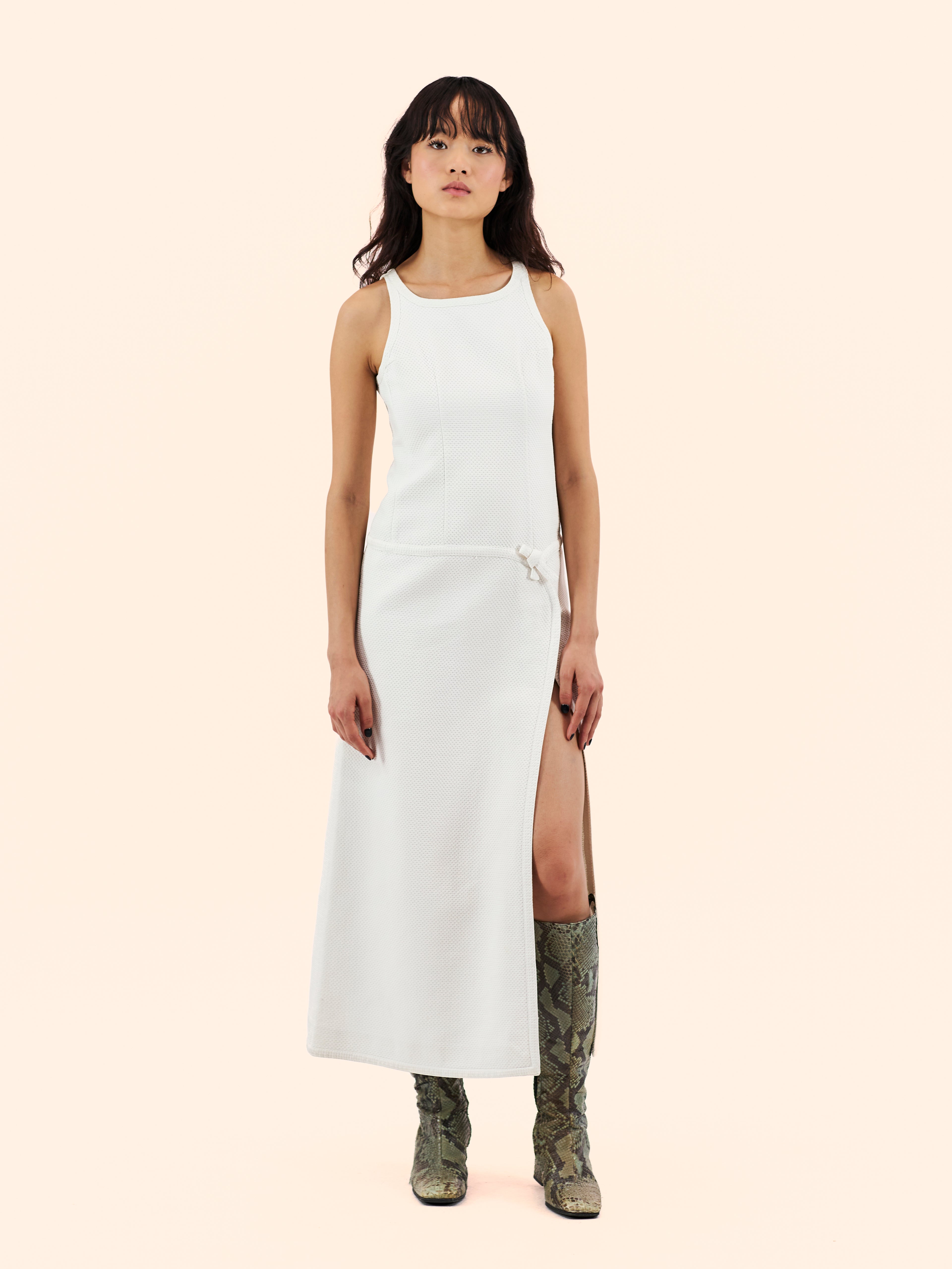 1970'S COURREGES SLEEVELESS FAUX WRAP DRESS