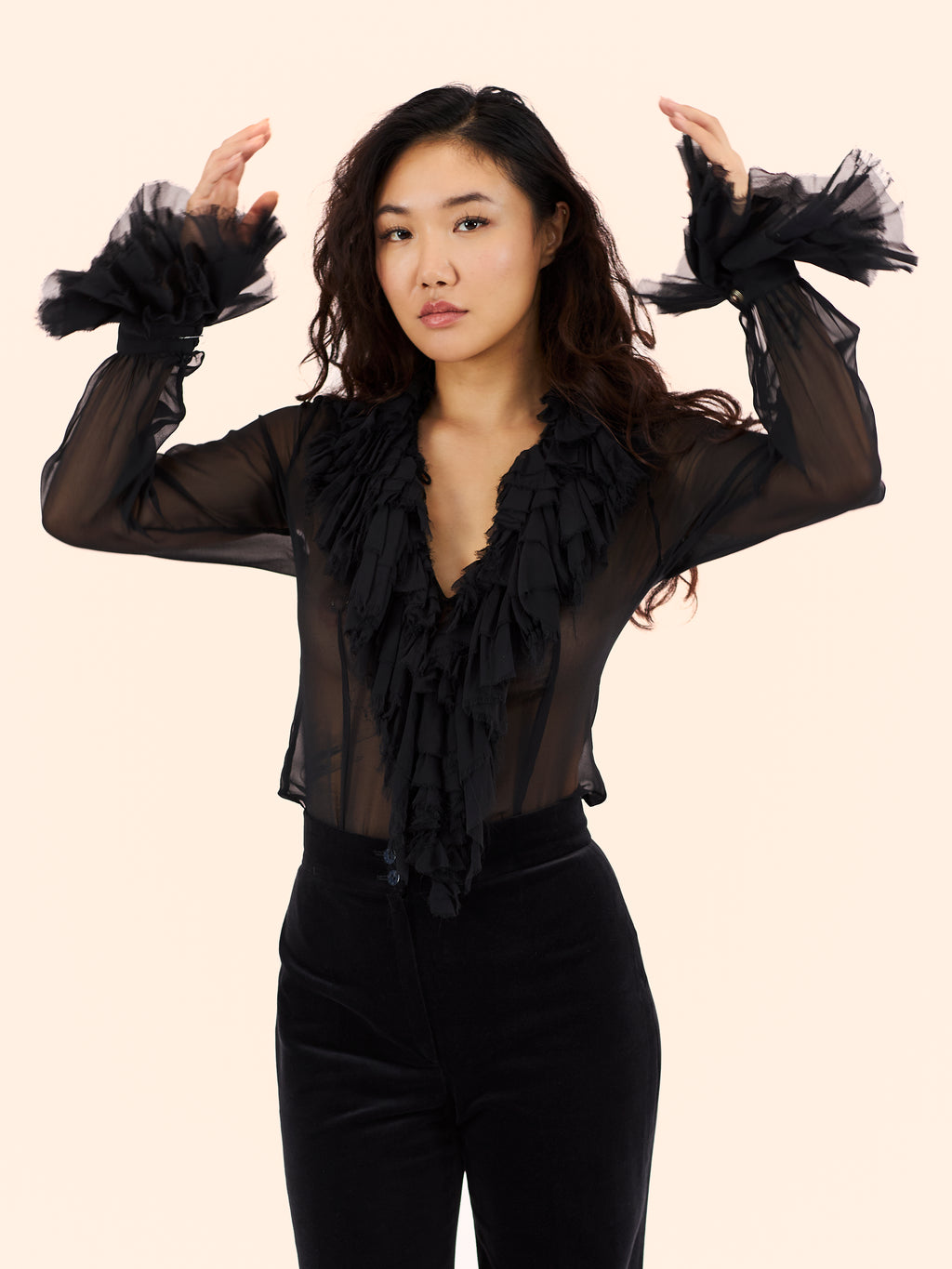 A/W 92-93 VIVIENNE WESTWOOD 'ALWAYS ON CAMERA' COLLECTION TIERED RUFFLE BLOUSE