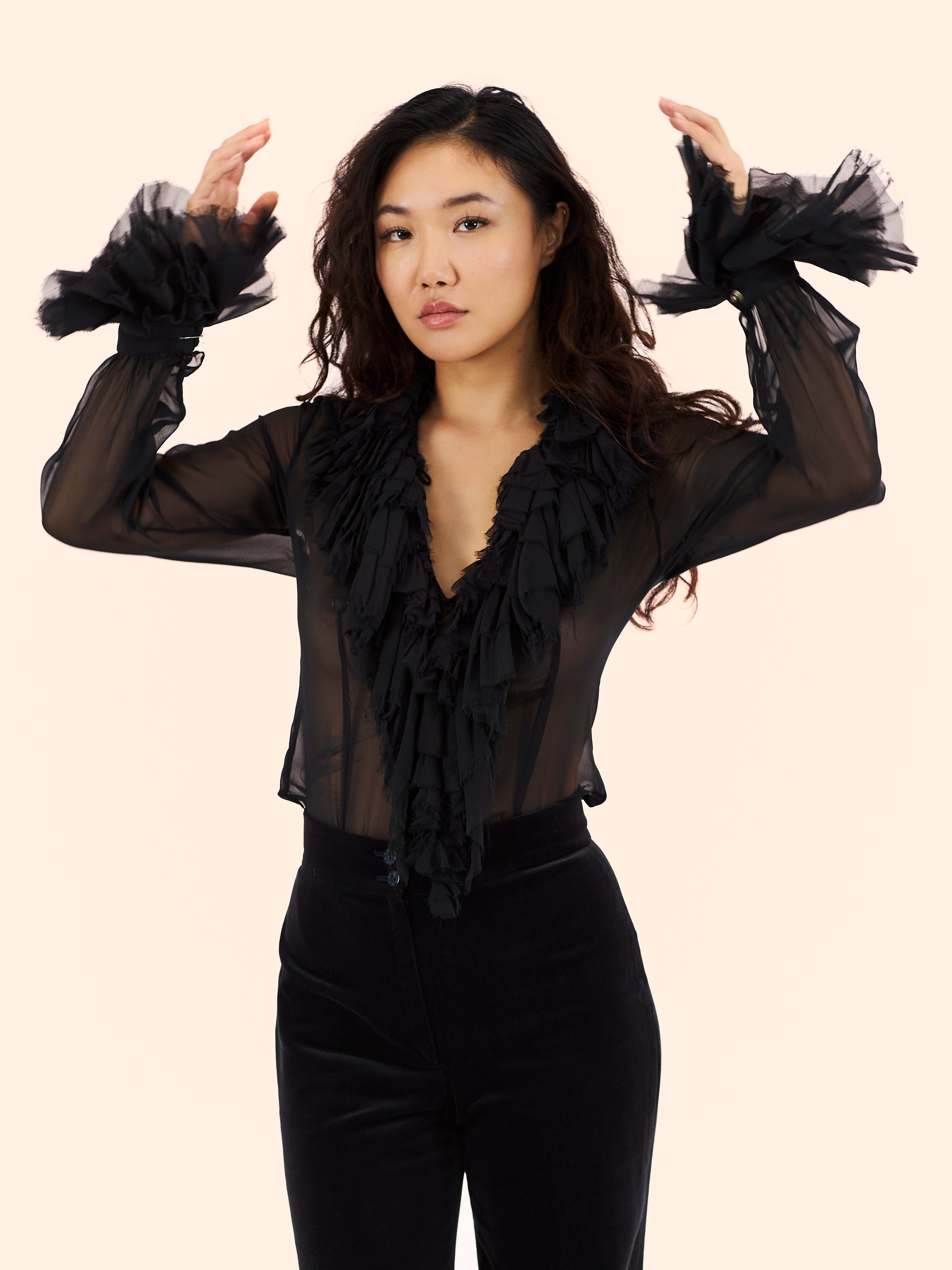 A/W 92-93 VIVIENNE WESTWOOD 'ALWAYS ON CAMERA' COLLECTION TIERED RUFFLE BLOUSE