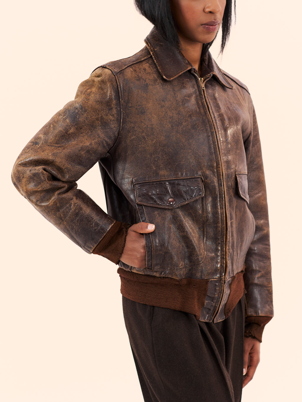 1940'S DISTRESSED A2 FLIGHT LEATHER JACKET
