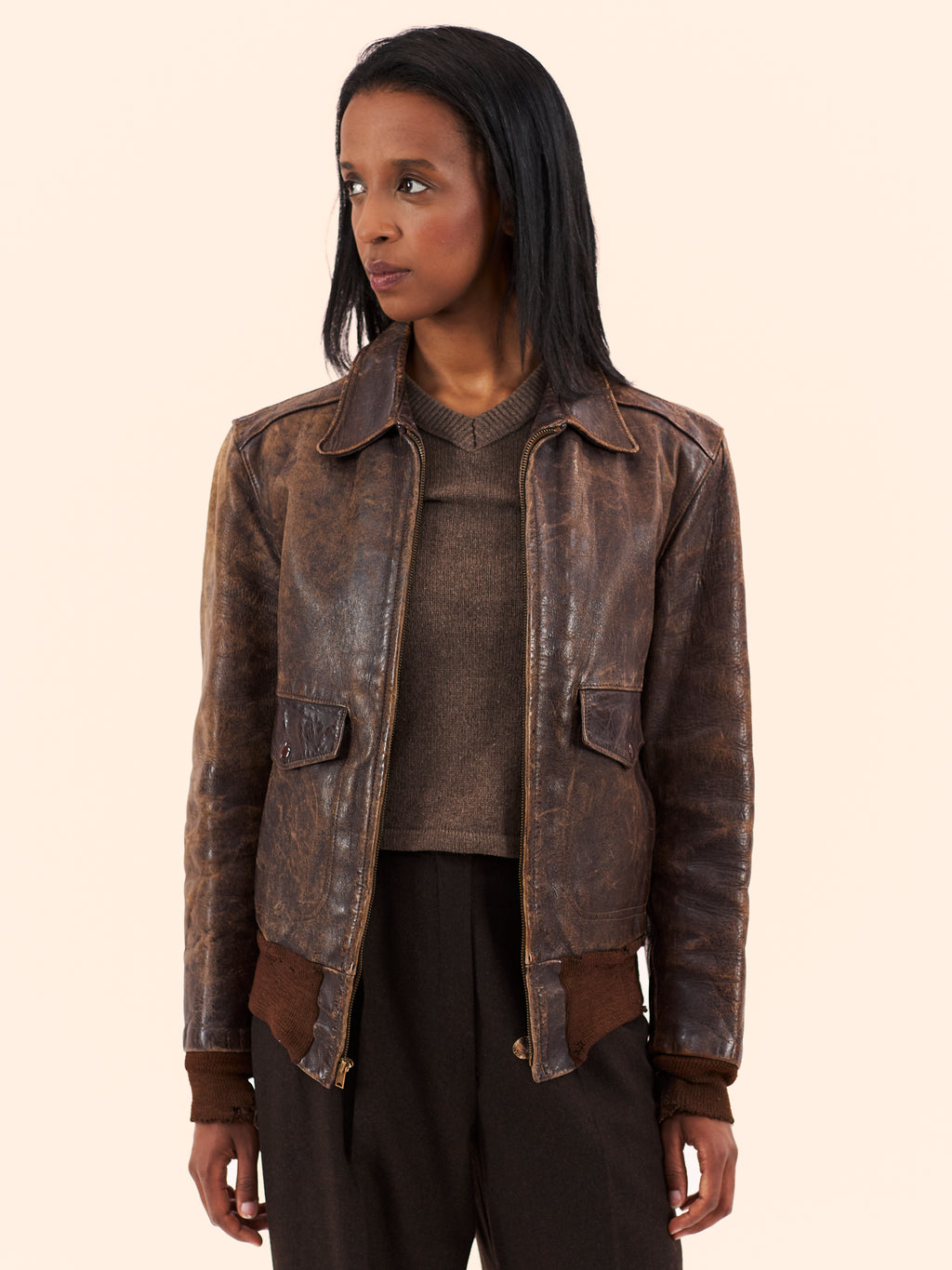1940'S DISTRESSED A2 FLIGHT LEATHER JACKET