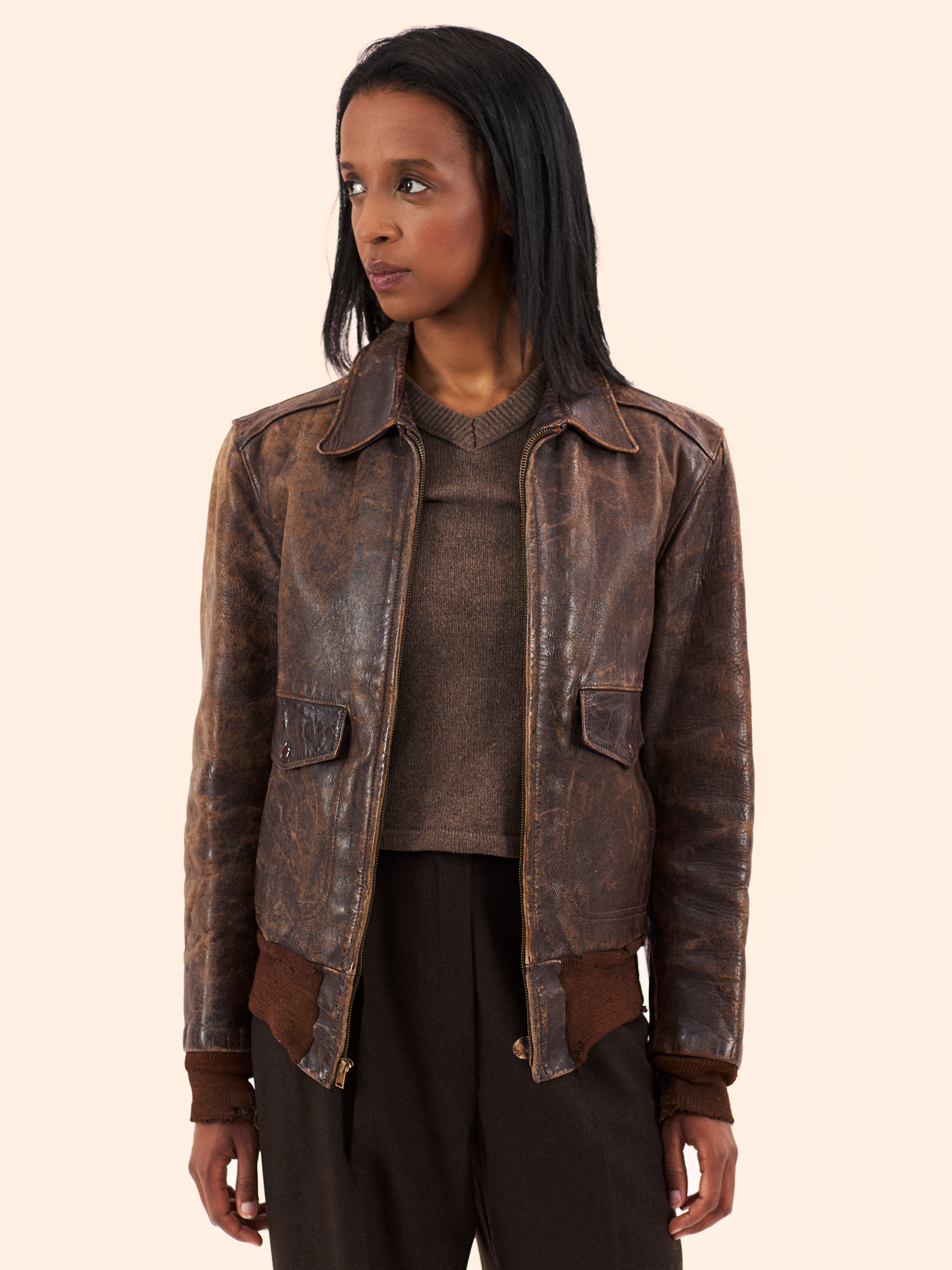 1940'S DISTRESSED A2 FLIGHT LEATHER JACKET