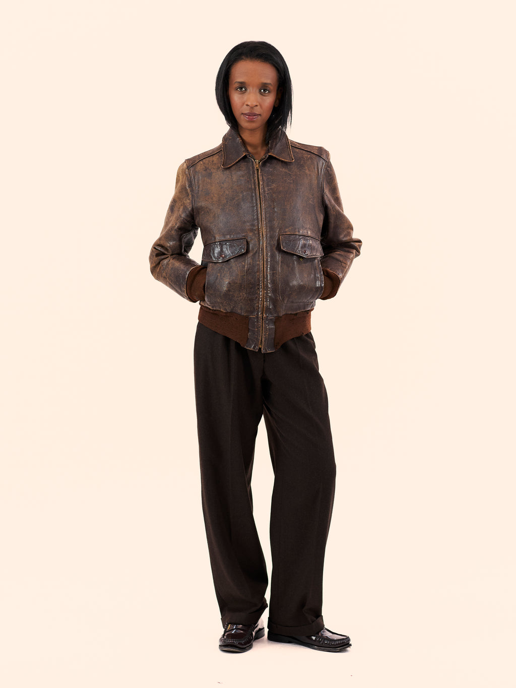1940'S DISTRESSED A2 FLIGHT LEATHER JACKET