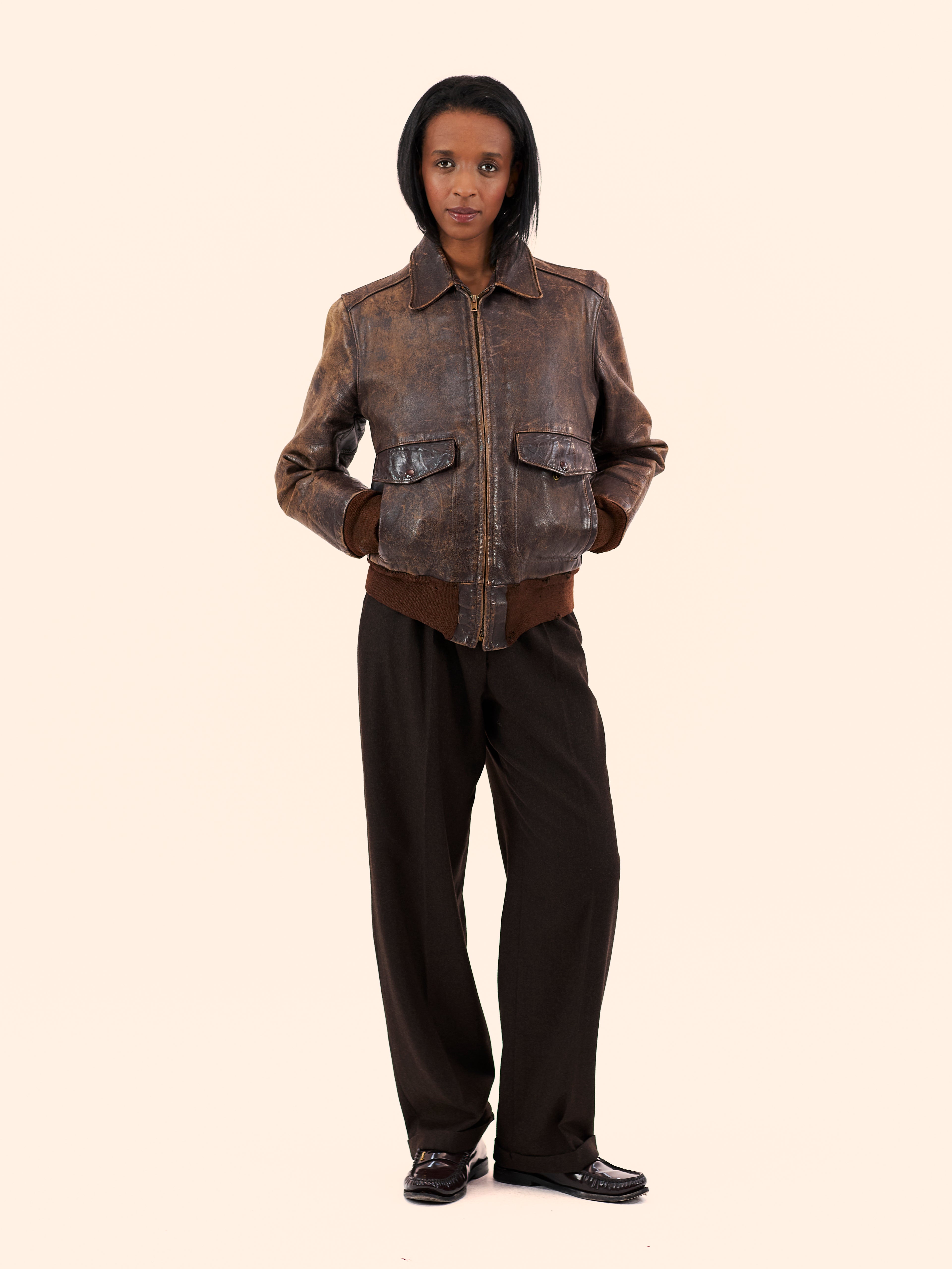 1940'S DISTRESSED A2 FLIGHT LEATHER JACKET