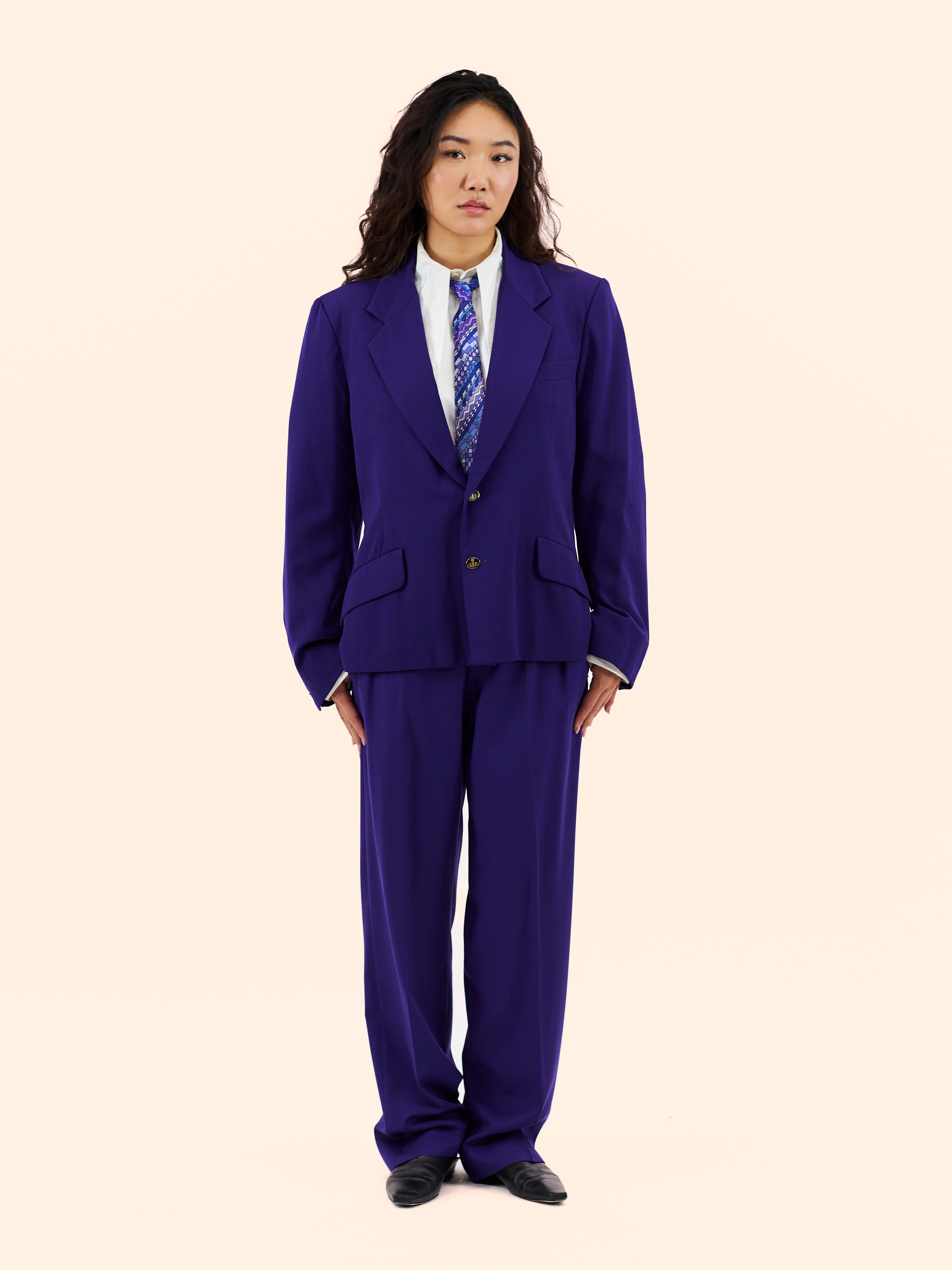 SS90 VIVIENNE WESTWOOD 'PAGAN V' COLLECTION PURPLE WOOL SUIT
