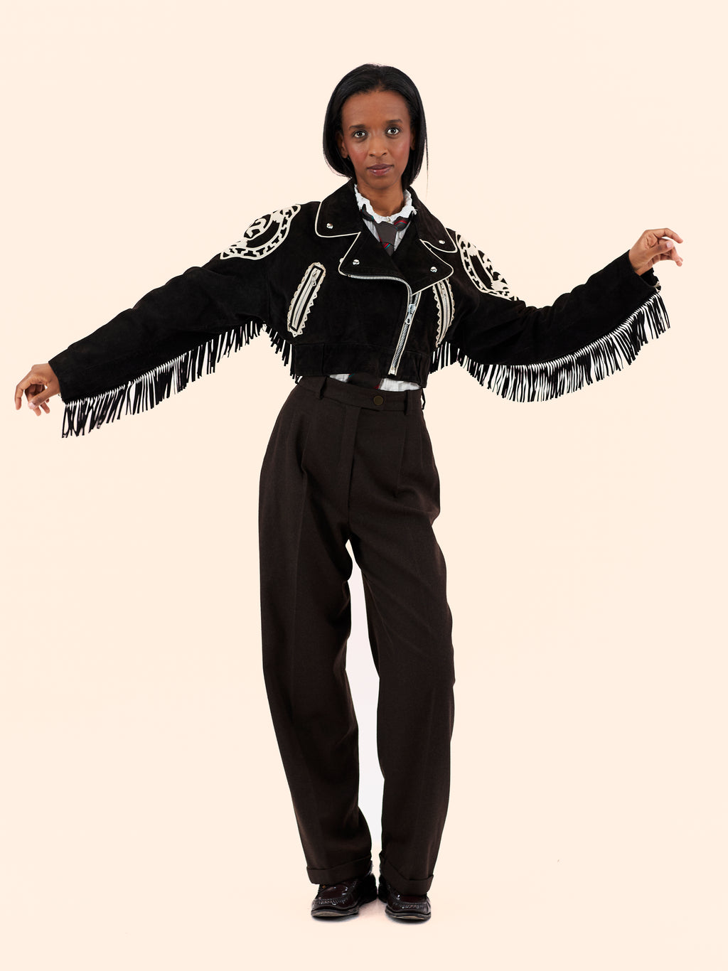 1986 JEAN PAUL GAULTIER X GHEZZI CROPPED SUEDE BIKER JACKET