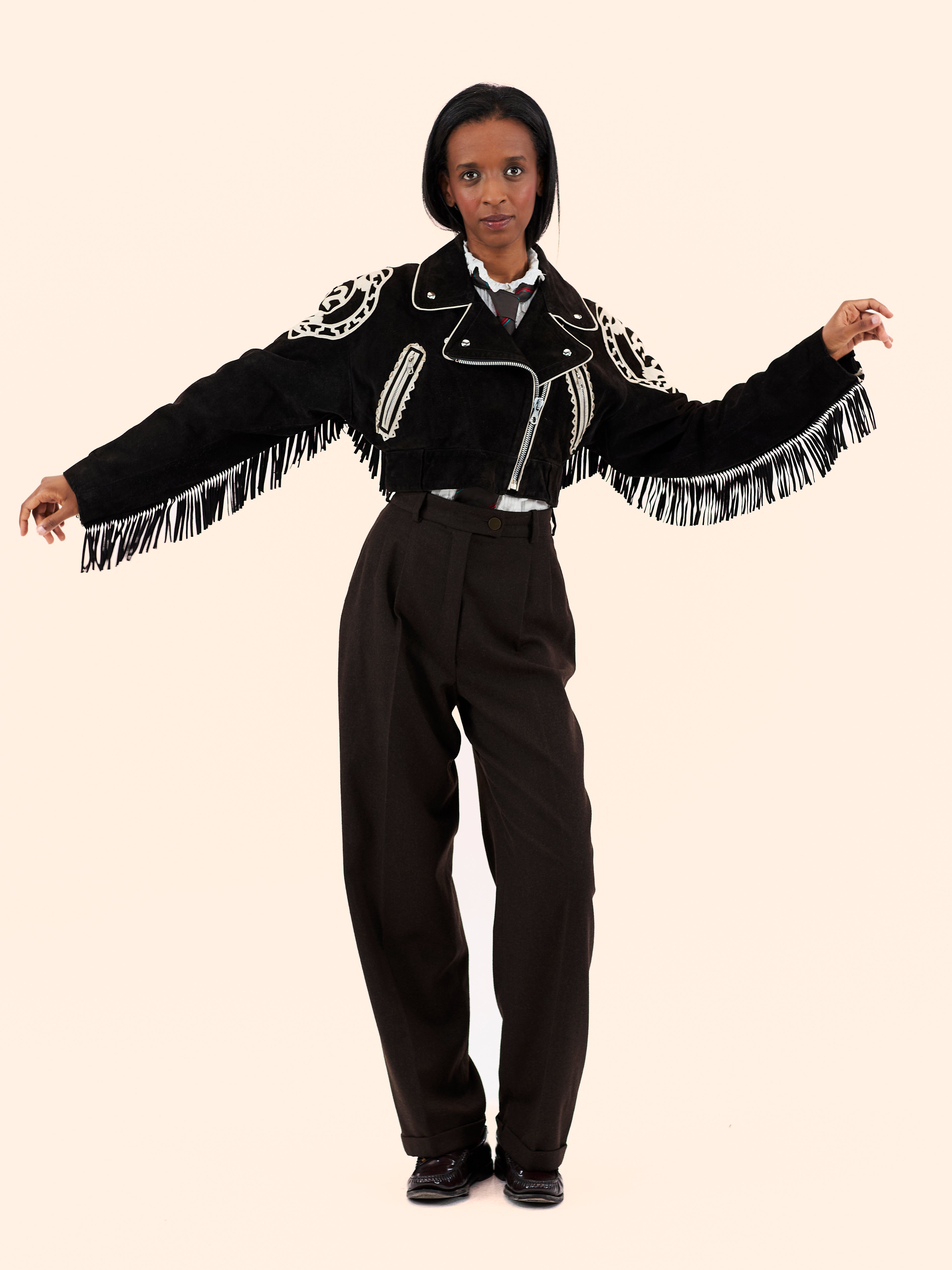 1986 JEAN PAUL GAULTIER X GHEZZI CROPPED SUEDE BIKER JACKET