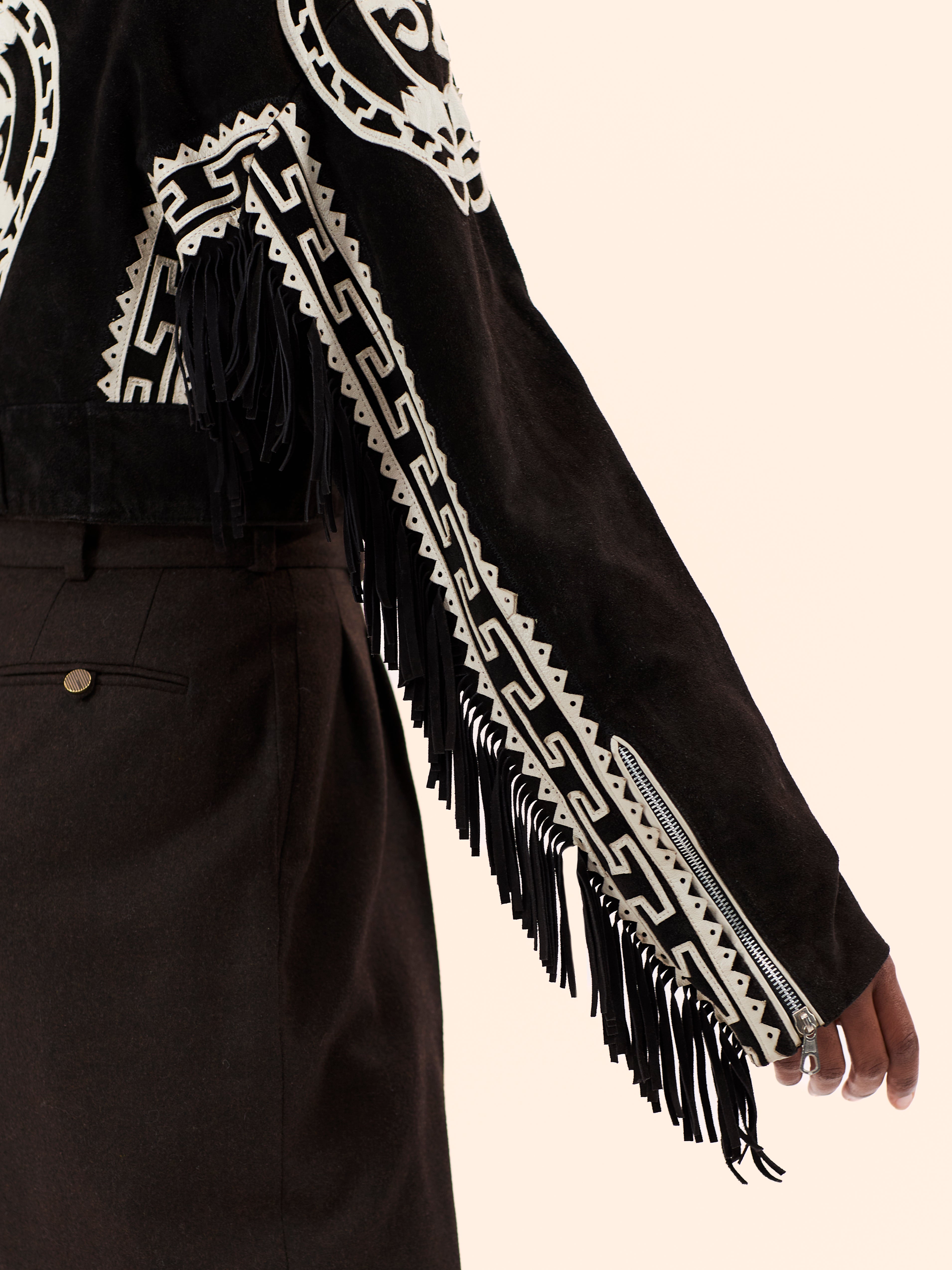 1986 JEAN PAUL GAULTIER X GHEZZI CROPPED SUEDE BIKER JACKET