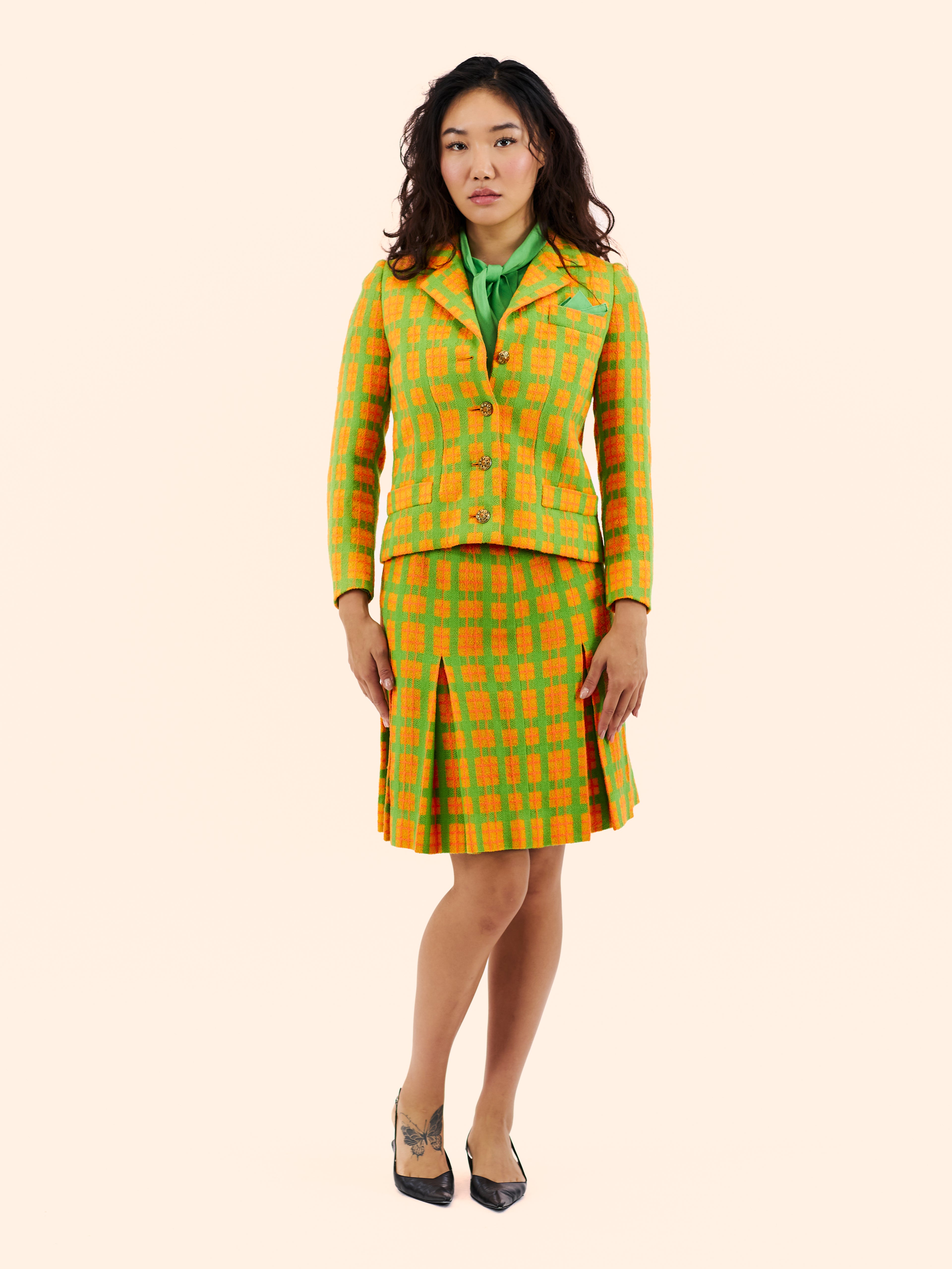 1970'S YVES SAINT LAURENT 3 PIECE TWEED SKIRT SUIT