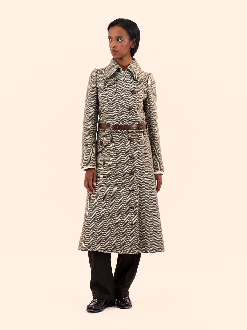 1969 COURREGES HERRINGBONE BELTED COAT