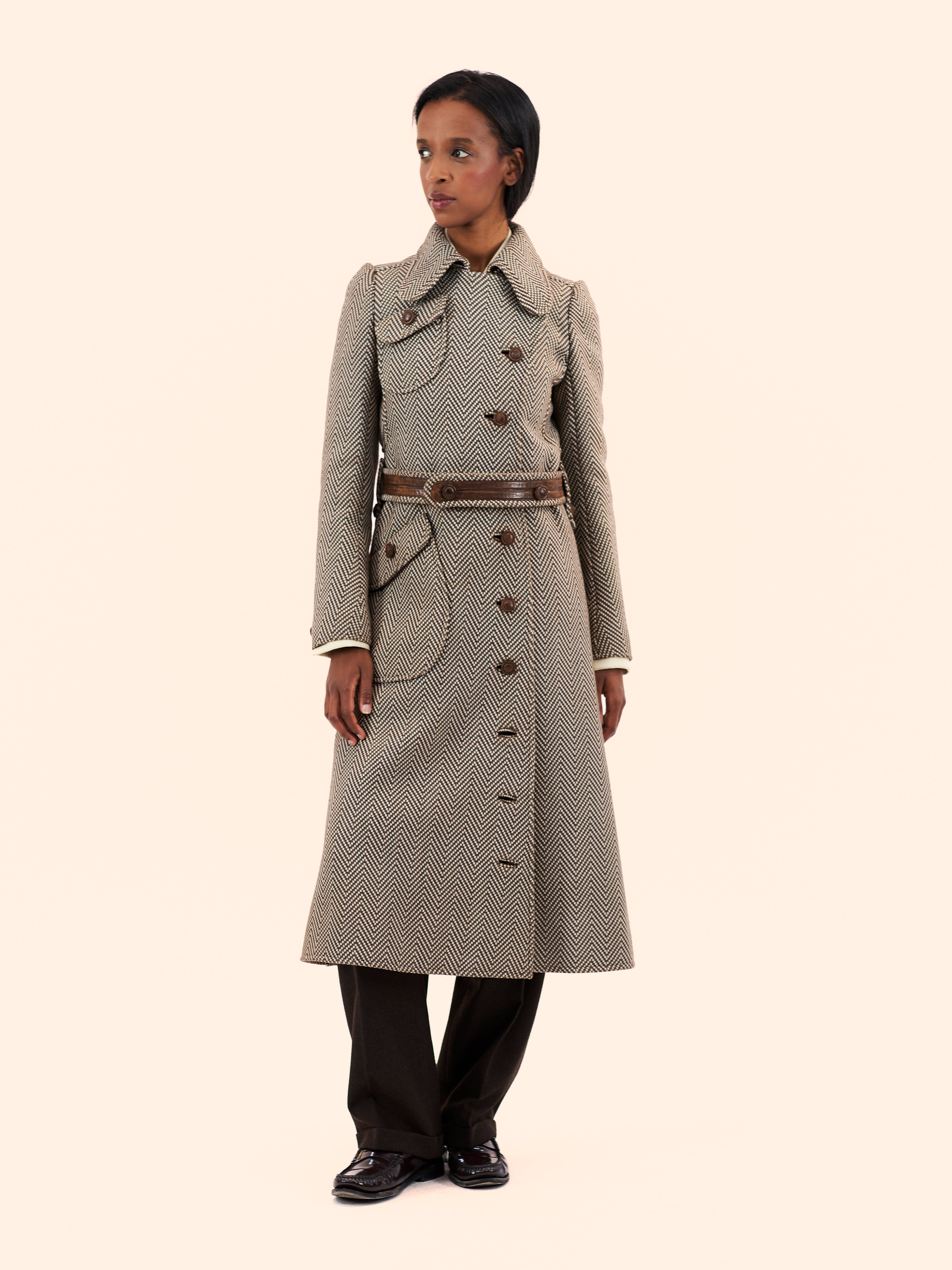 1969 COURREGES HERRINGBONE BELTED COAT