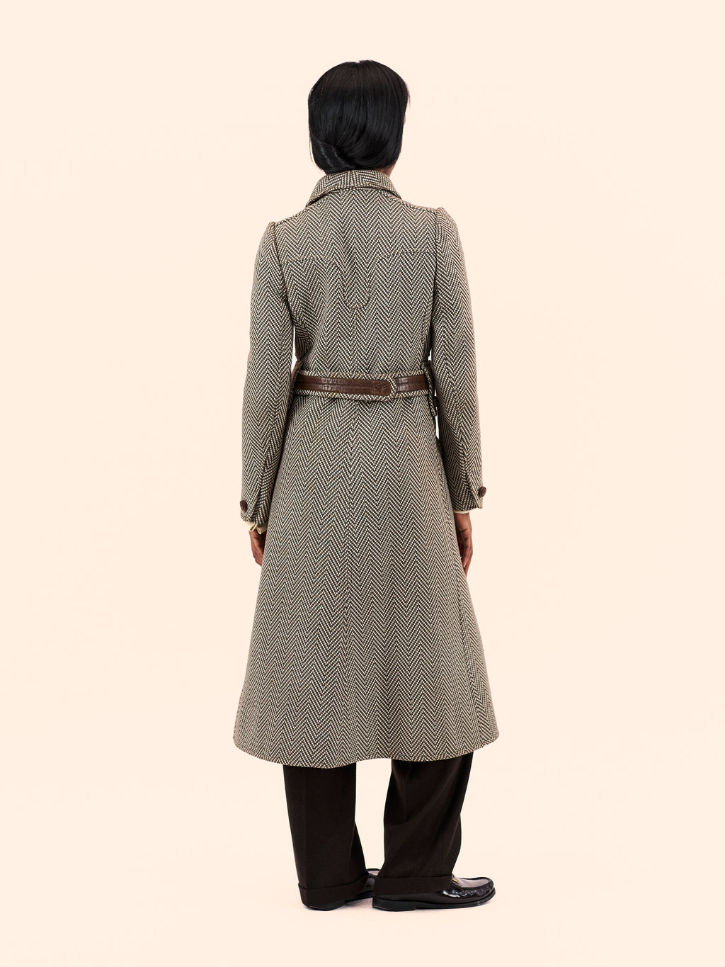 1969 COURREGES HERRINGBONE BELTED COAT