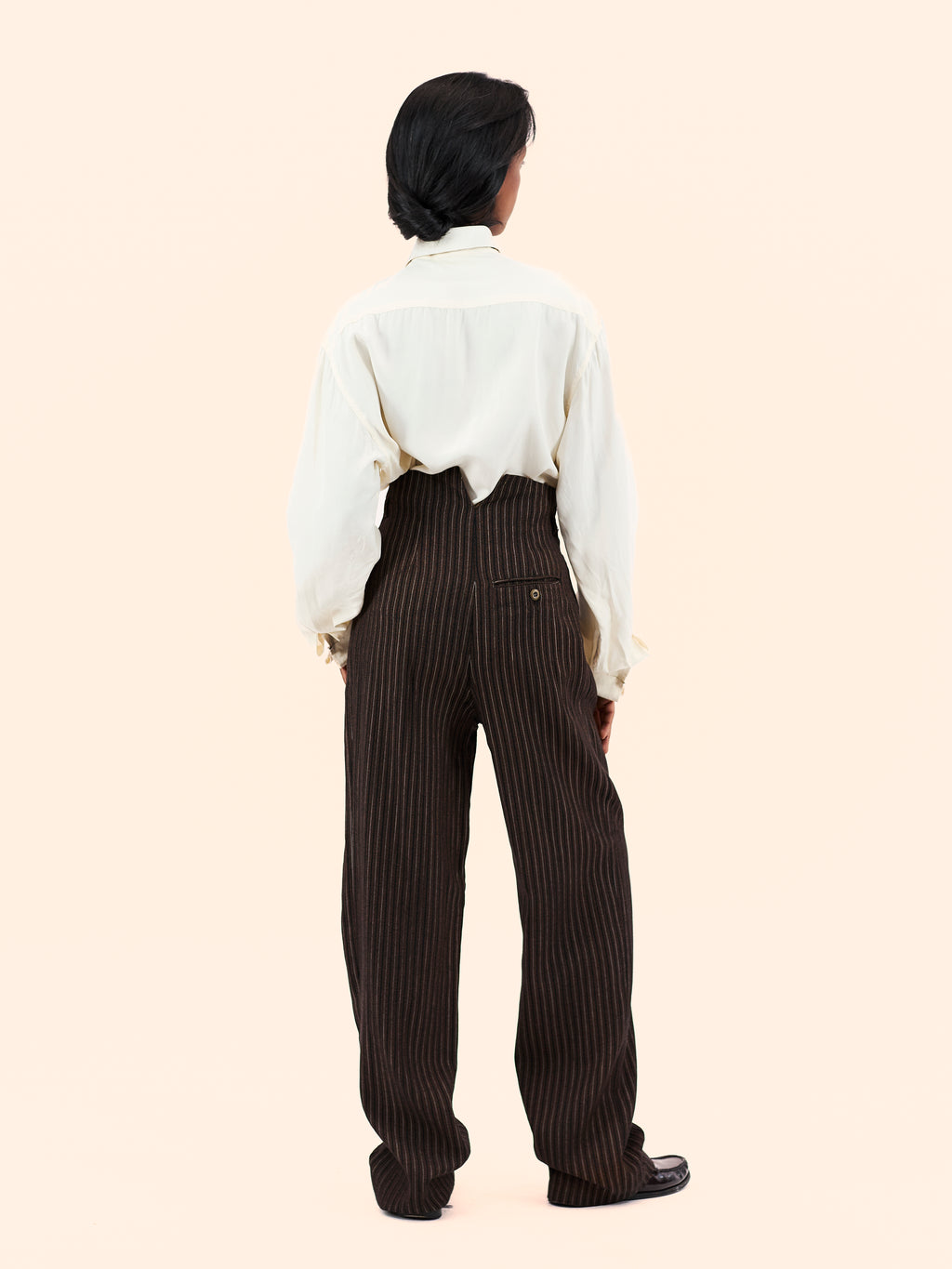 BARBARA BUI BROWN PINSTRIPE TROUSERS