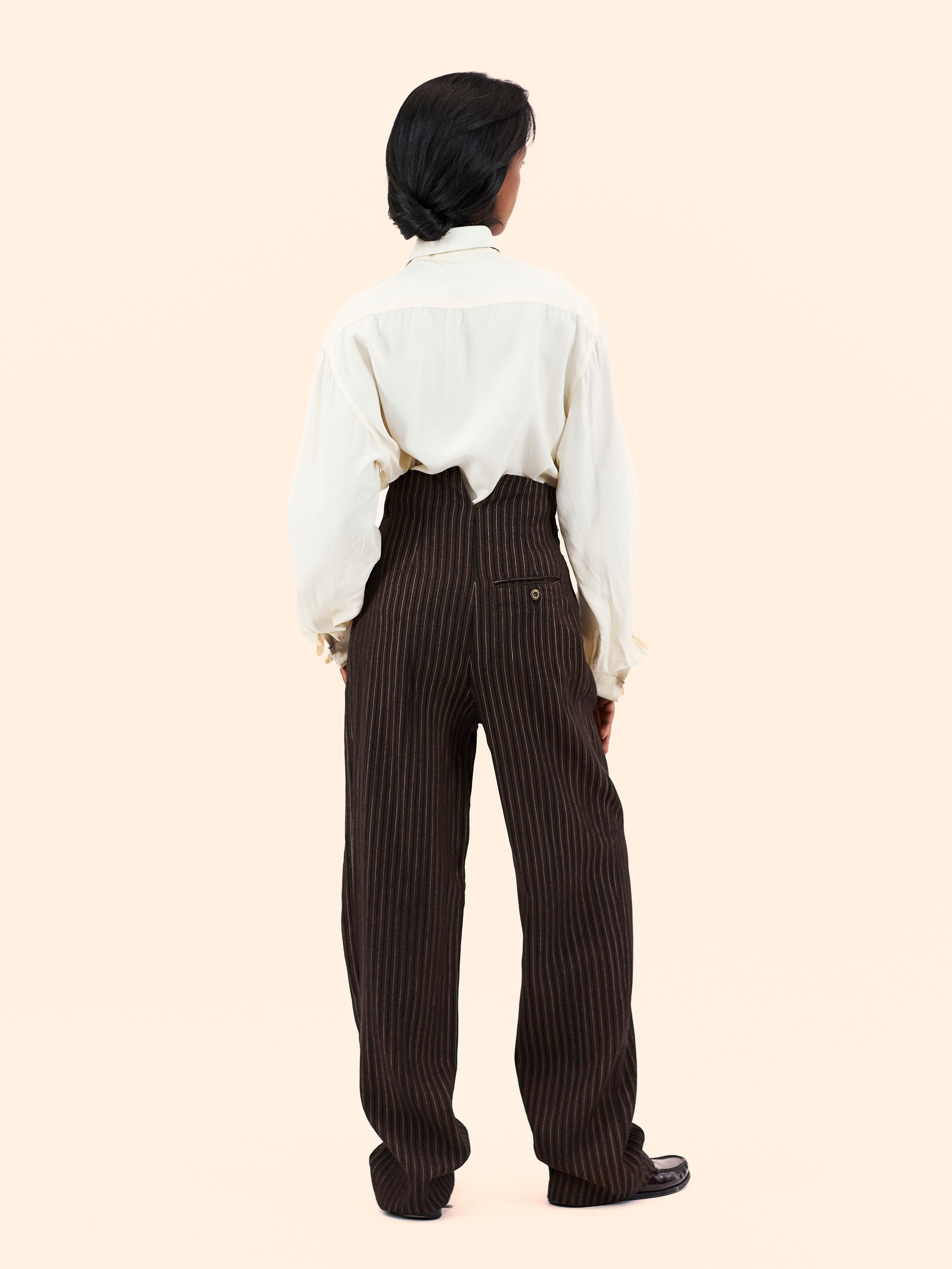 BARBARA BUI BROWN PINSTRIPE TROUSERS
