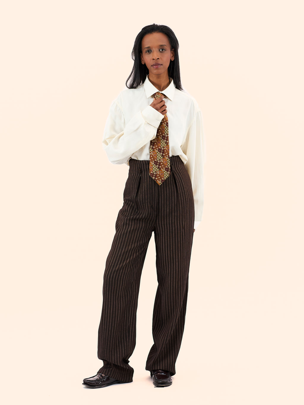 BARBARA BUI BROWN PINSTRIPE TROUSERS