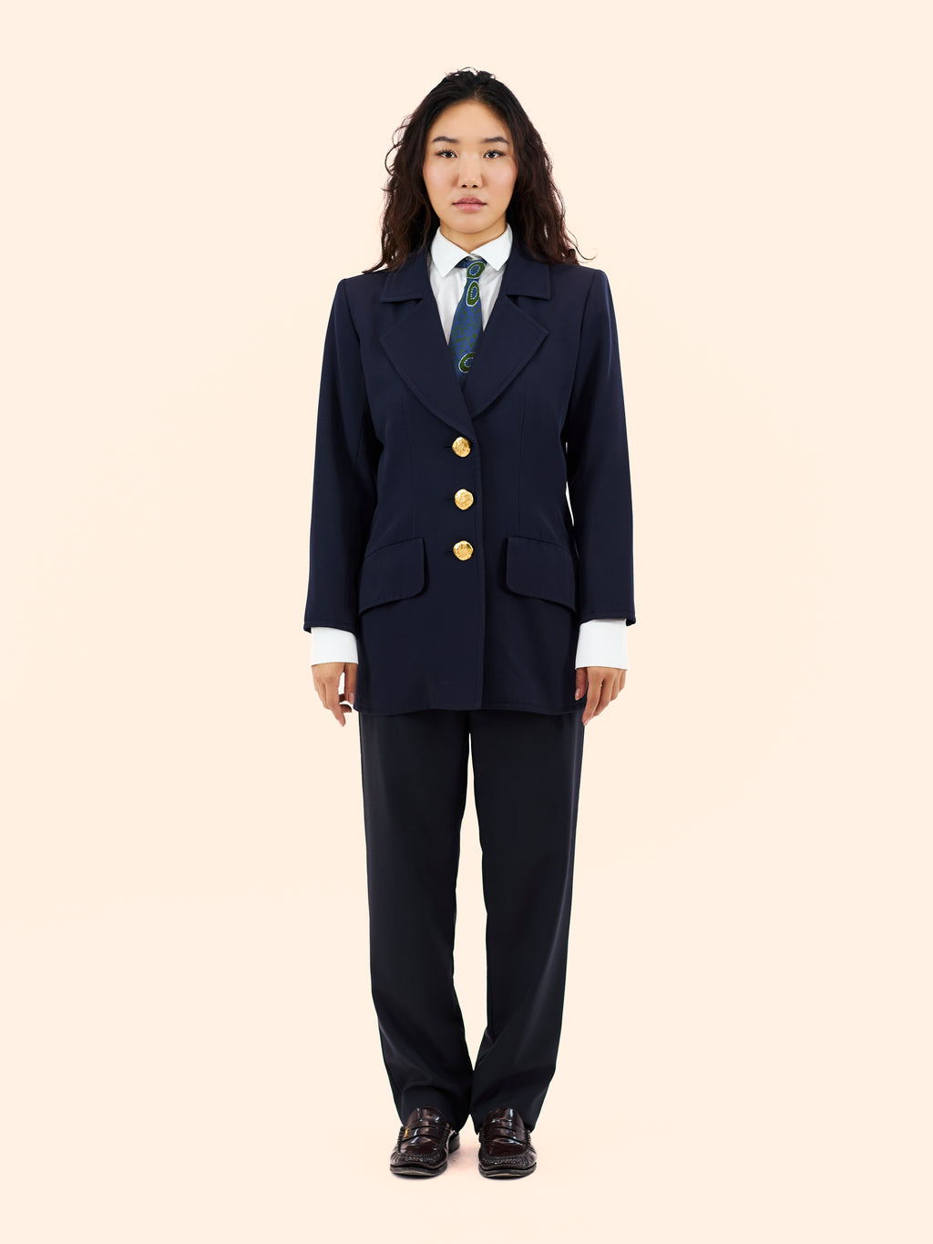 1980'S YVES SAINT LAURENT FITTED GOLD BUTTON BLAZER